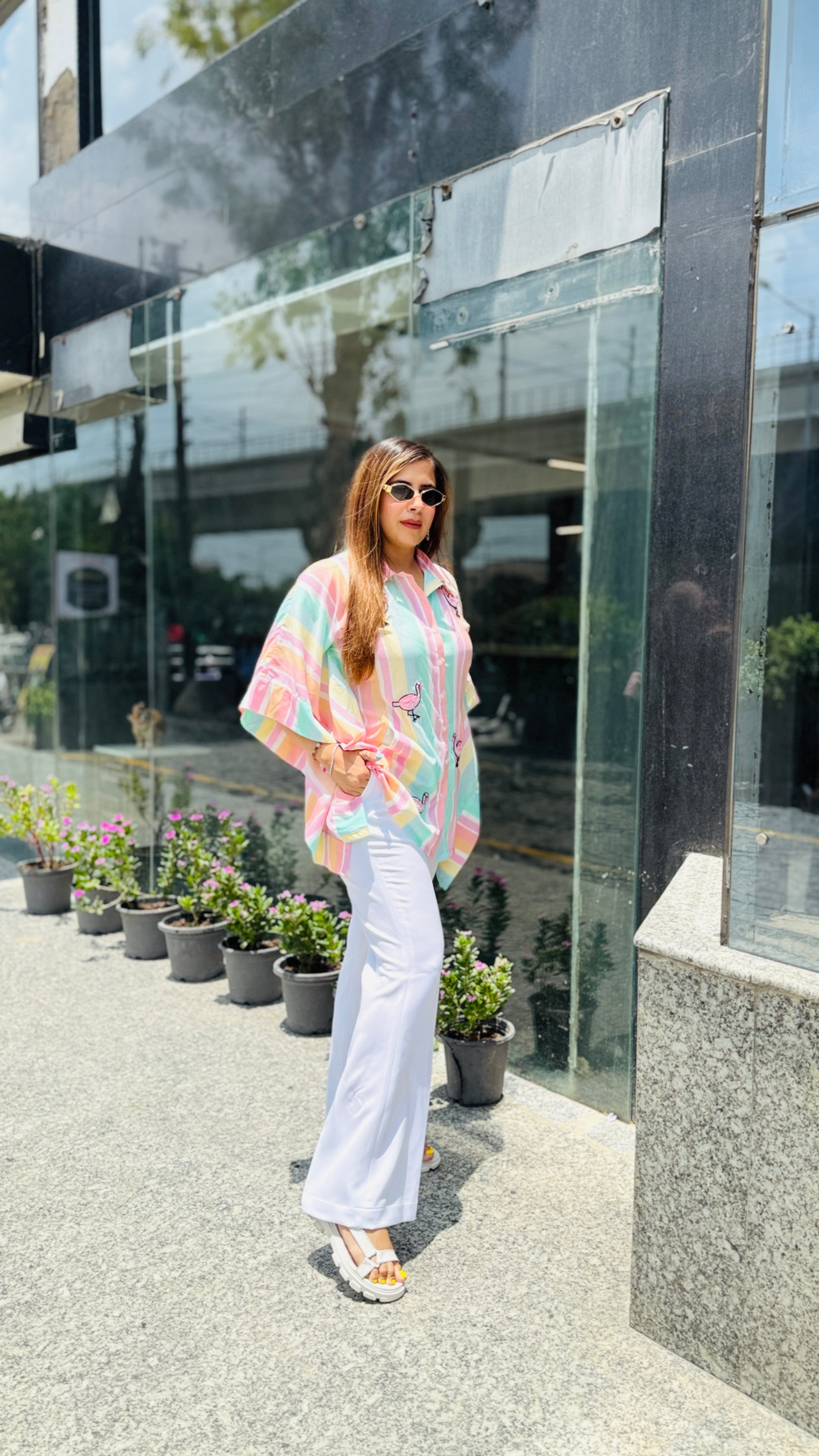 Flamingo Stripes Kaftaan Top