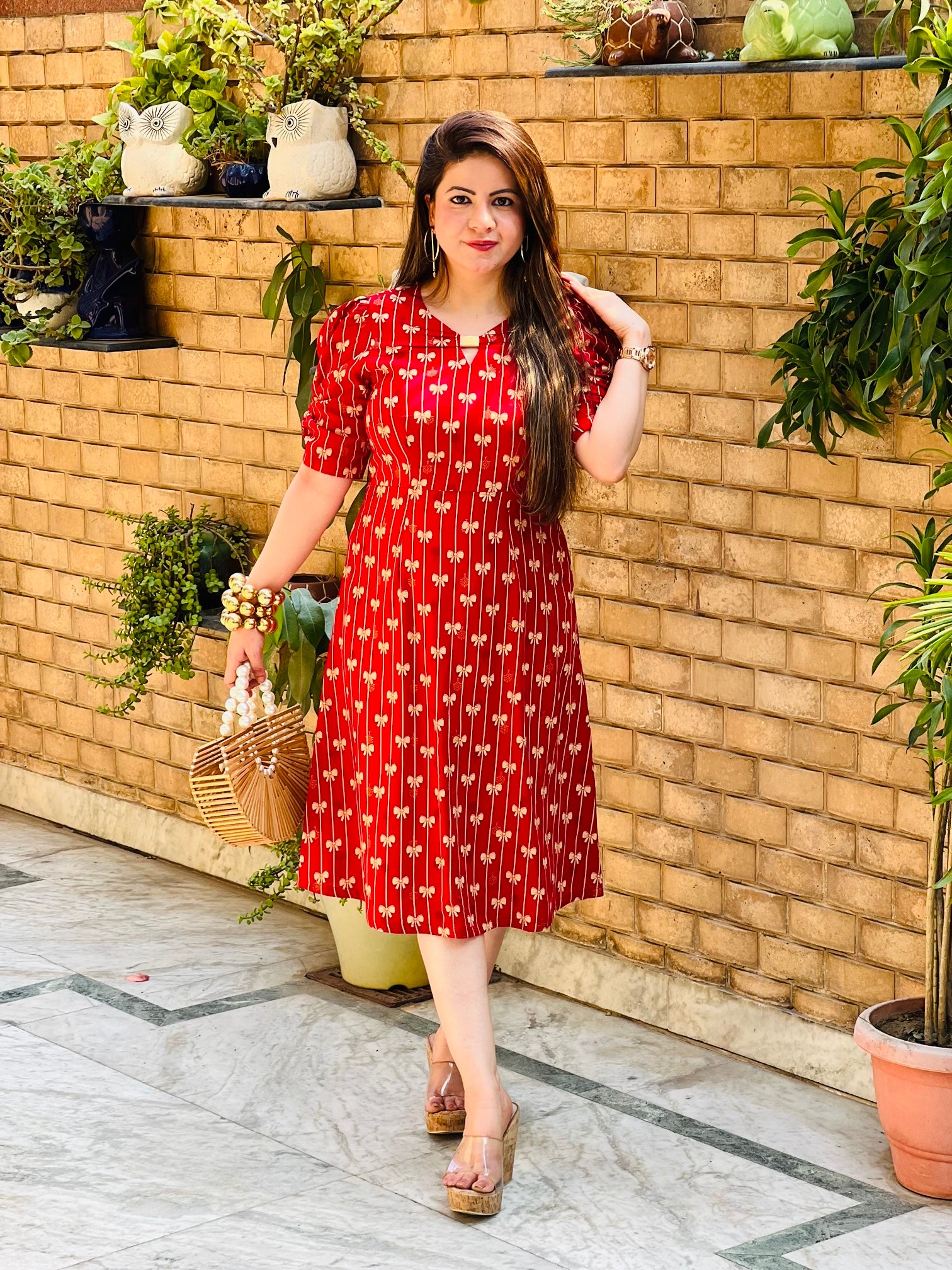 Cute Bow Cotton Midi