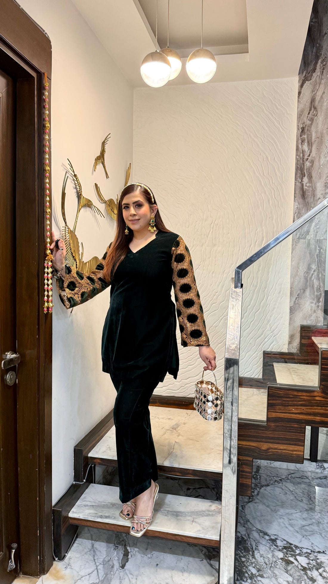 Bottle Green Mesh Velvet Co-Ord