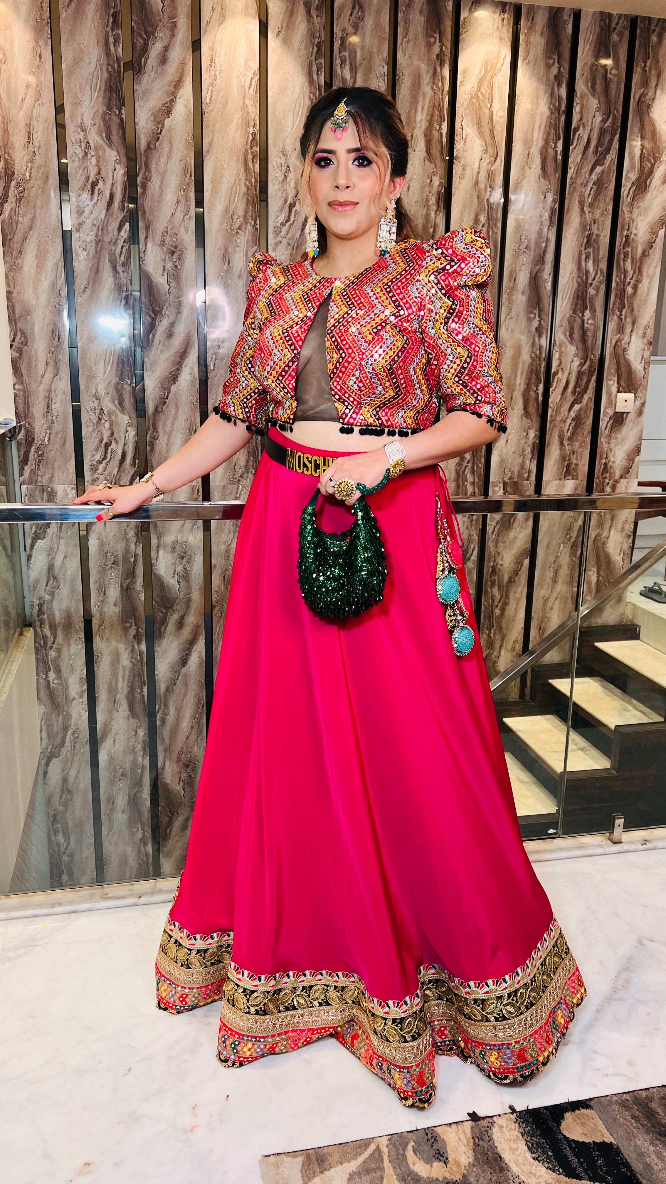 Pink Mirror Work Lehenga