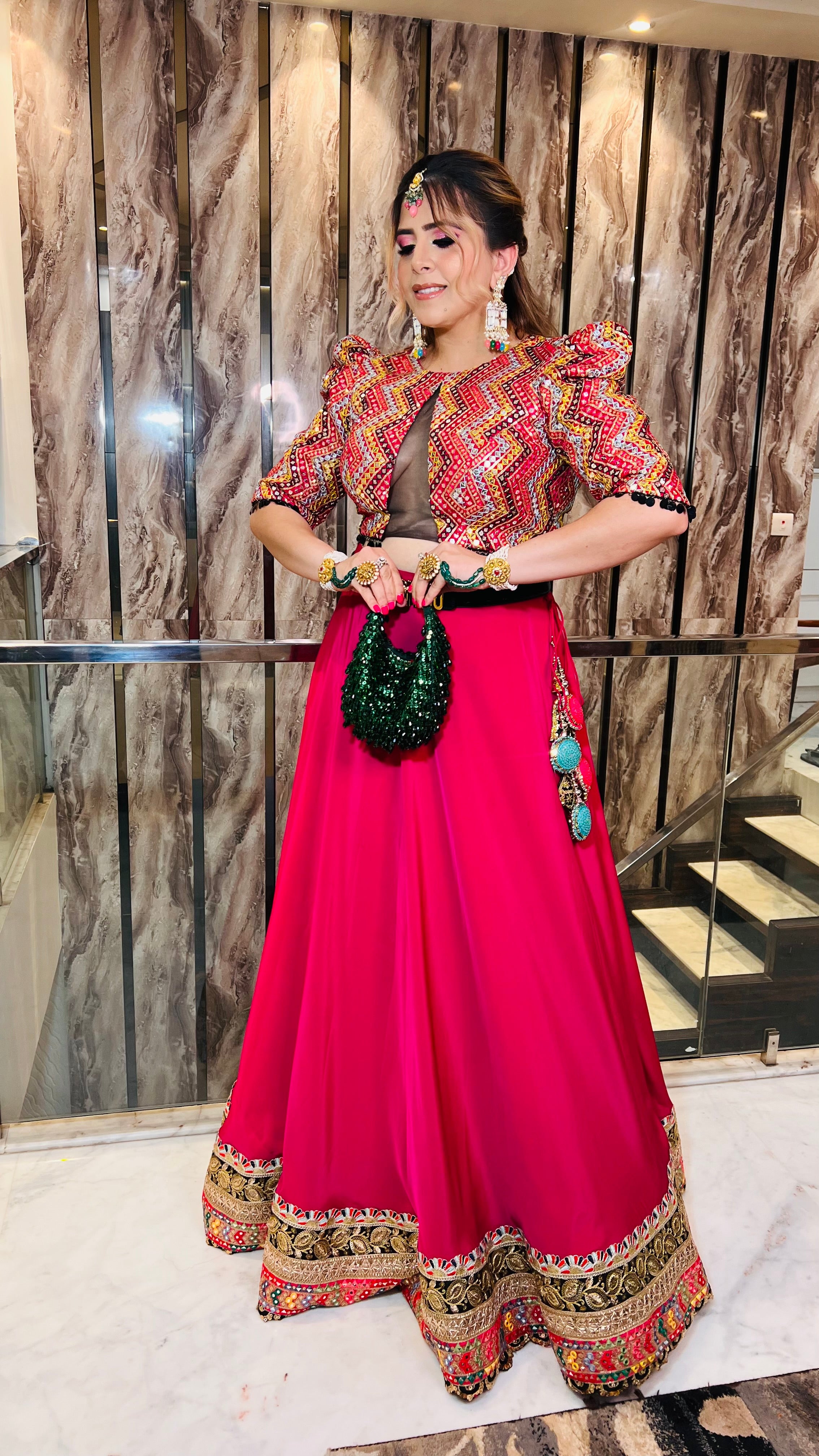 Pink Mirror Work Lehenga