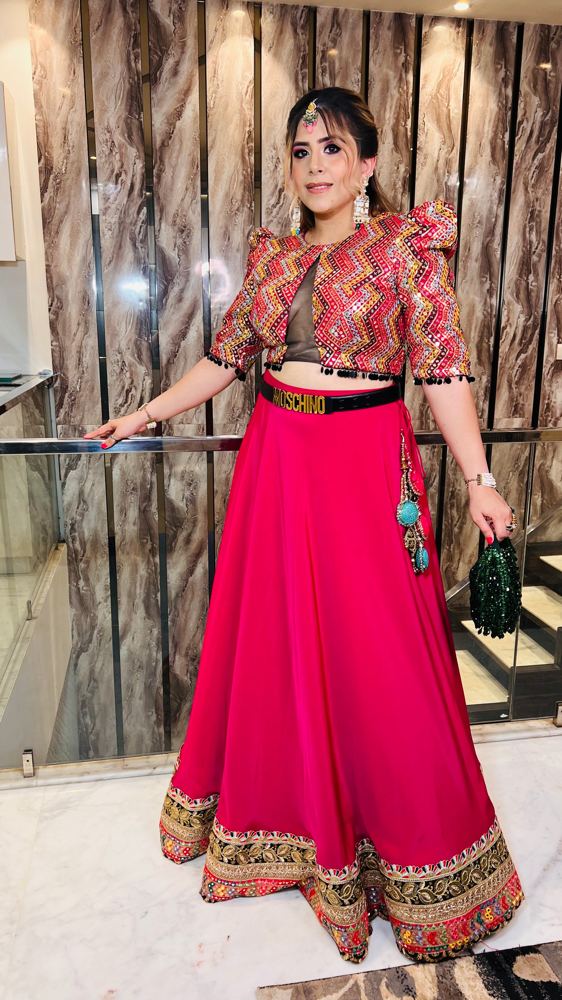 Pink Mirror Work Lehenga