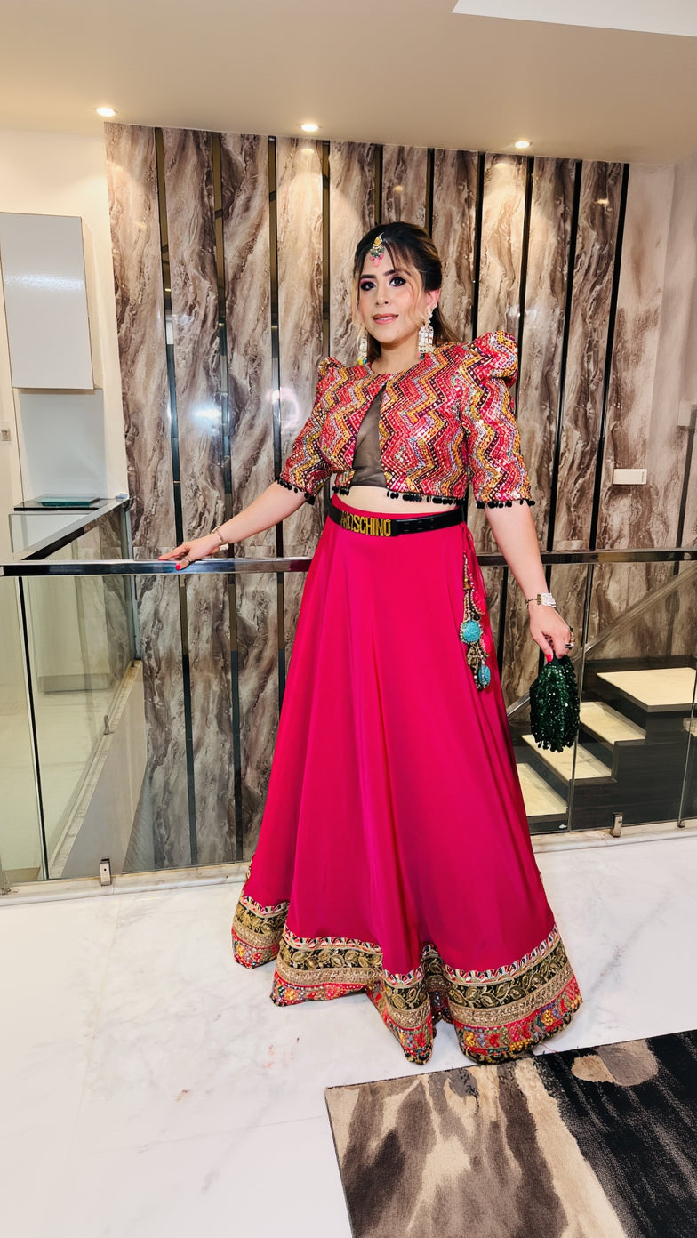 Pink Mirror Work Lehenga