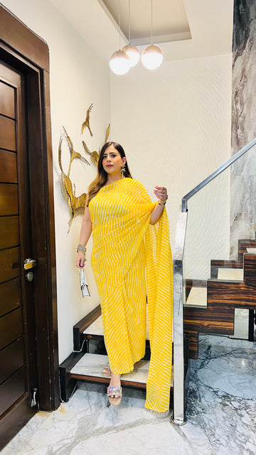 Yellow Leheriya 1 Minute Saree