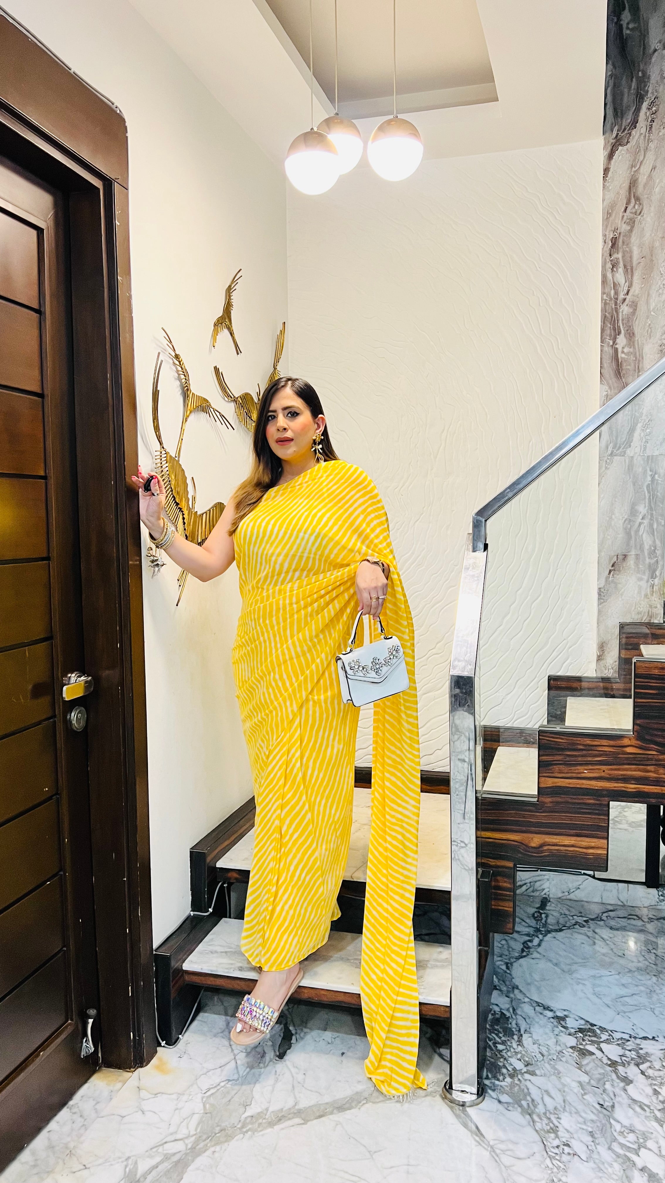 Yellow Leheriya 1 Minute Saree