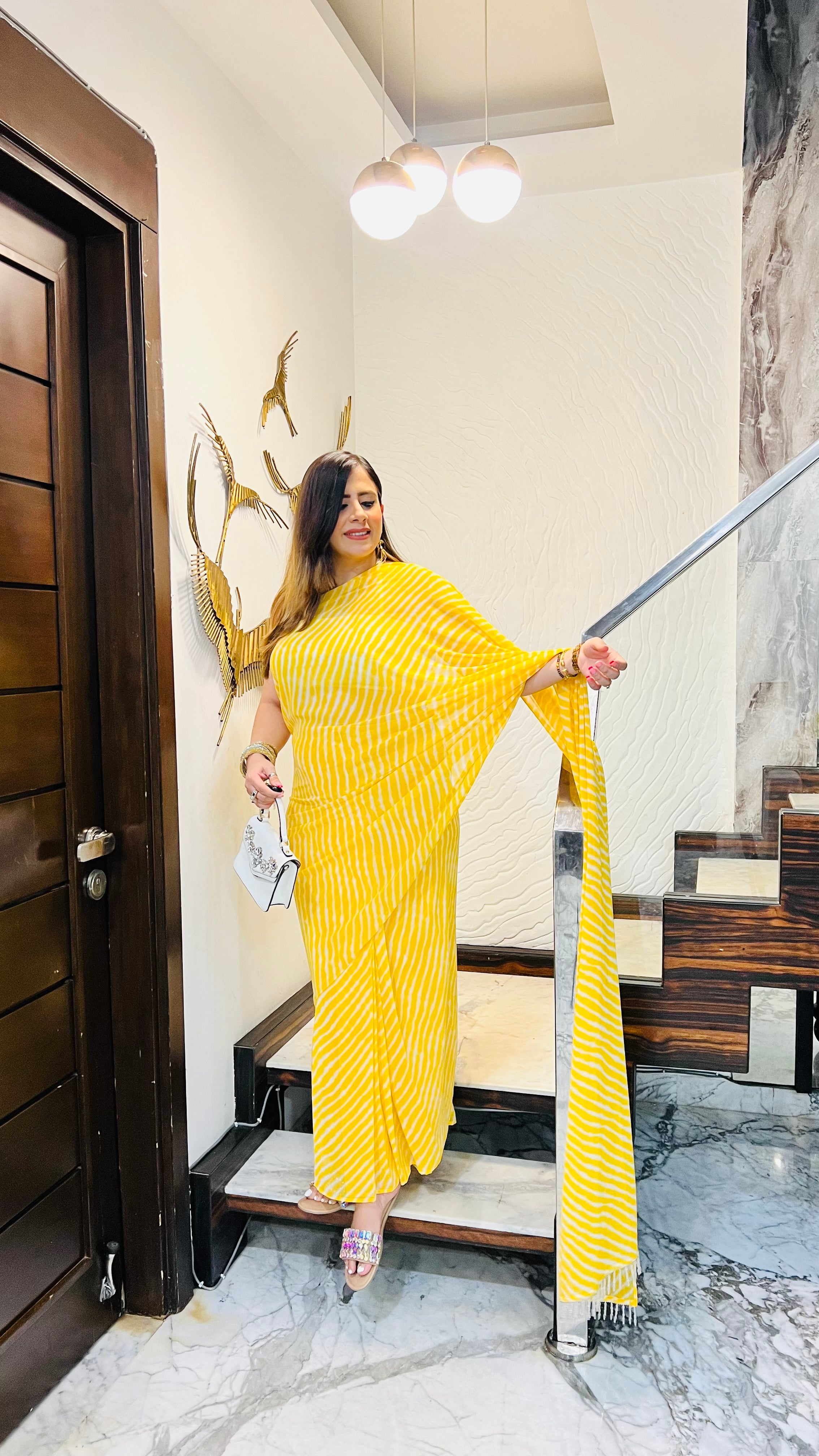 Yellow Leheriya 1 Minute Saree