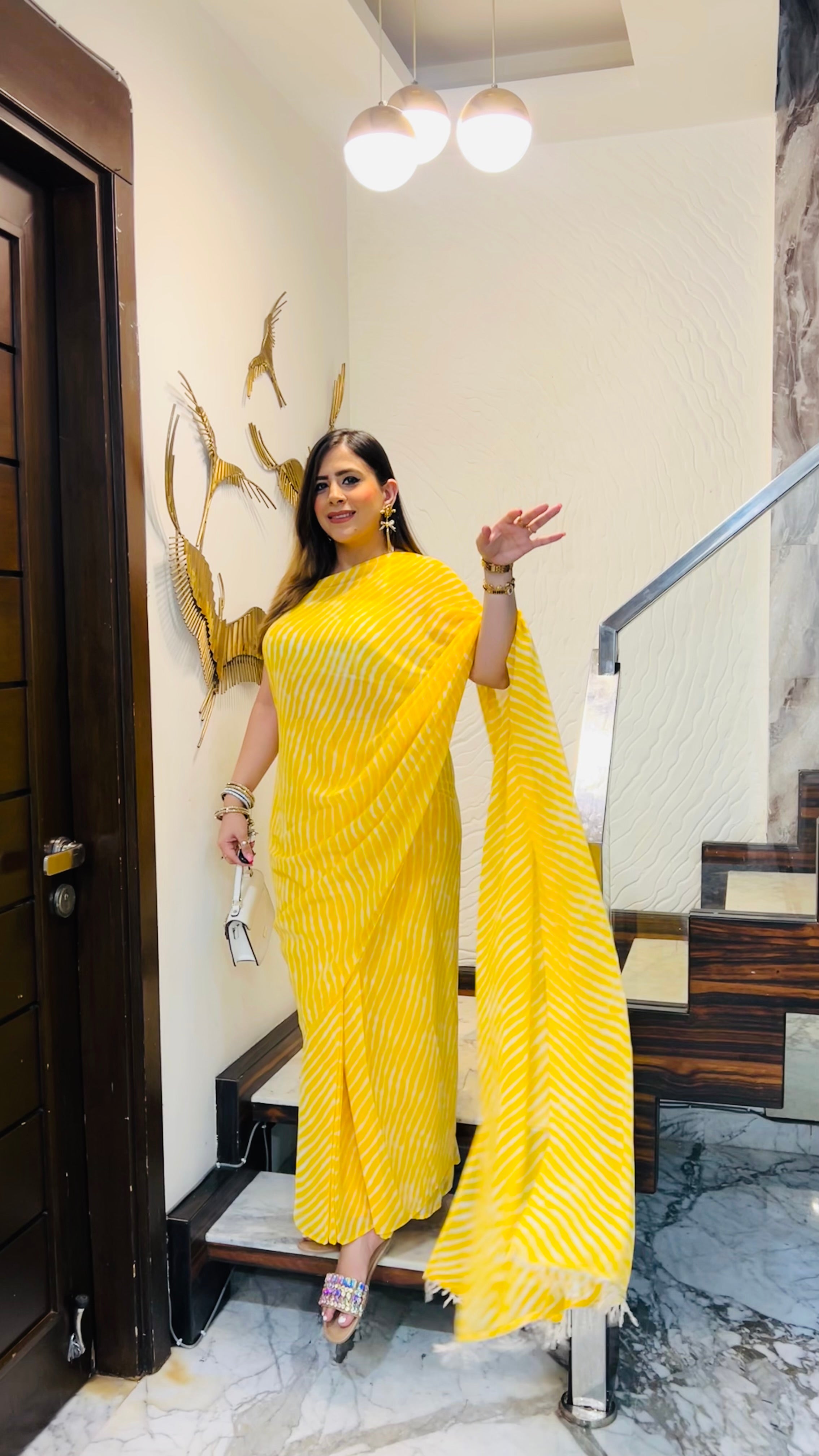 Yellow Leheriya 1 Minute Saree