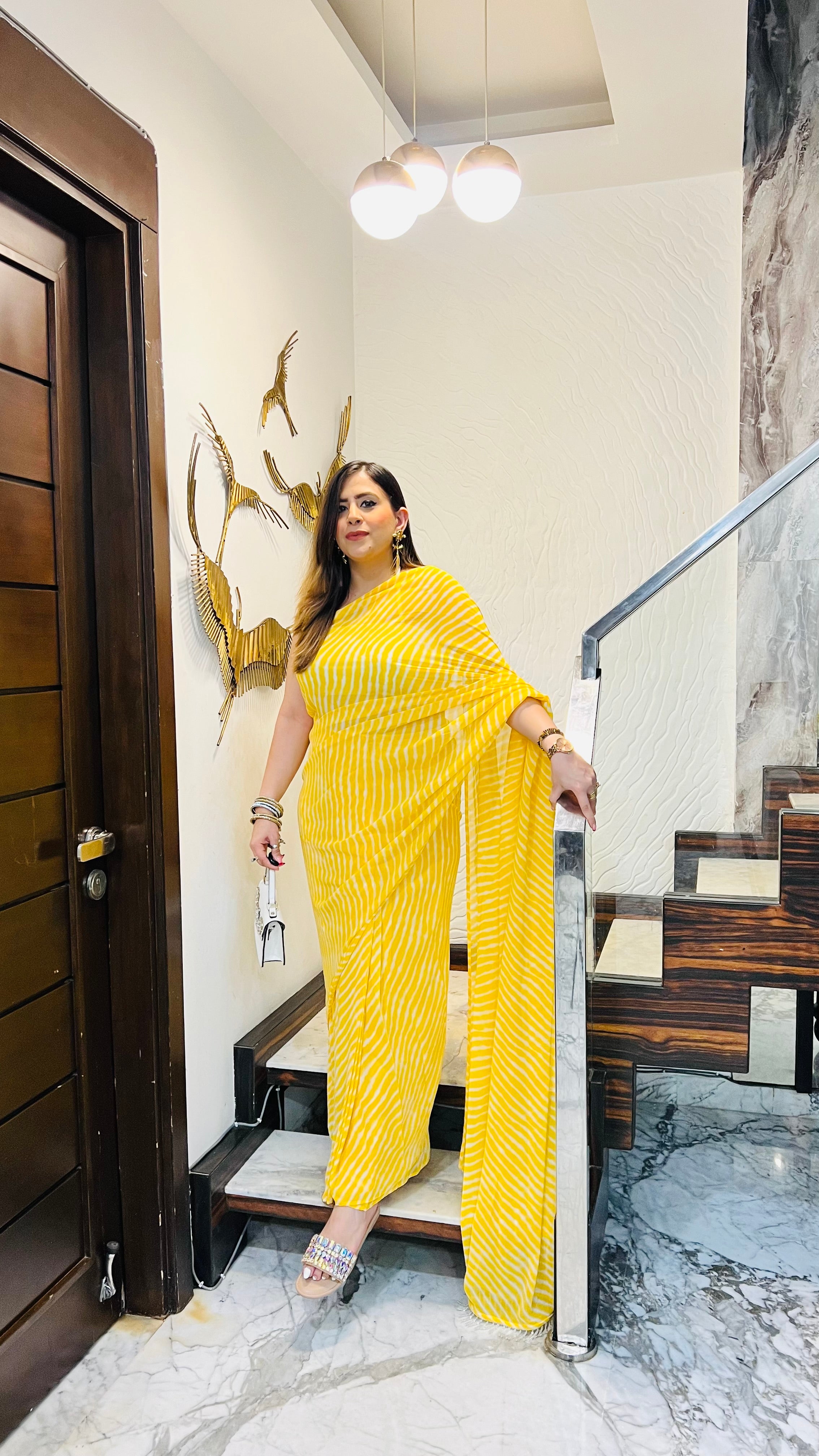 Yellow Leheriya 1 Minute Saree