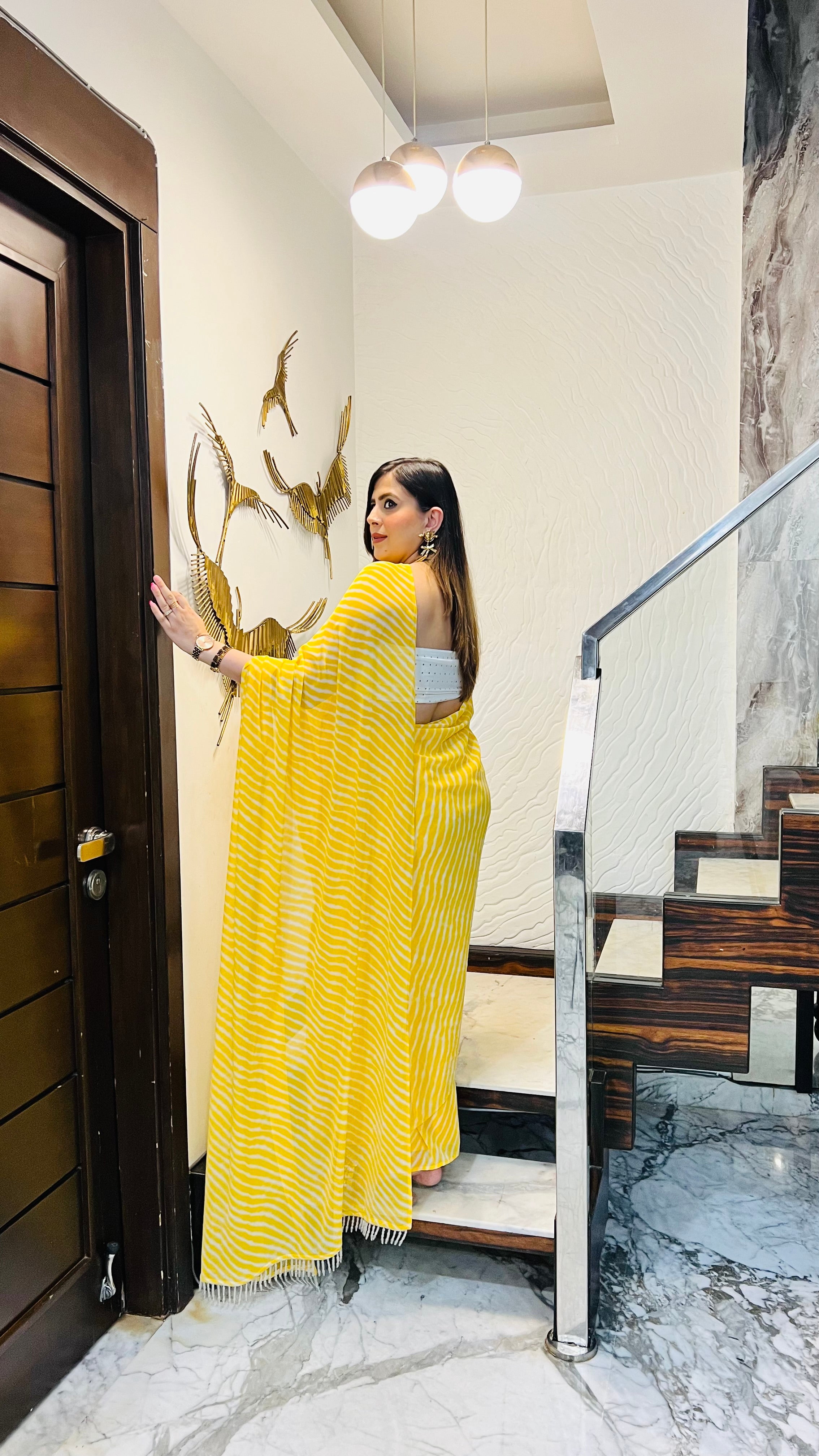 Yellow Leheriya 1 Minute Saree