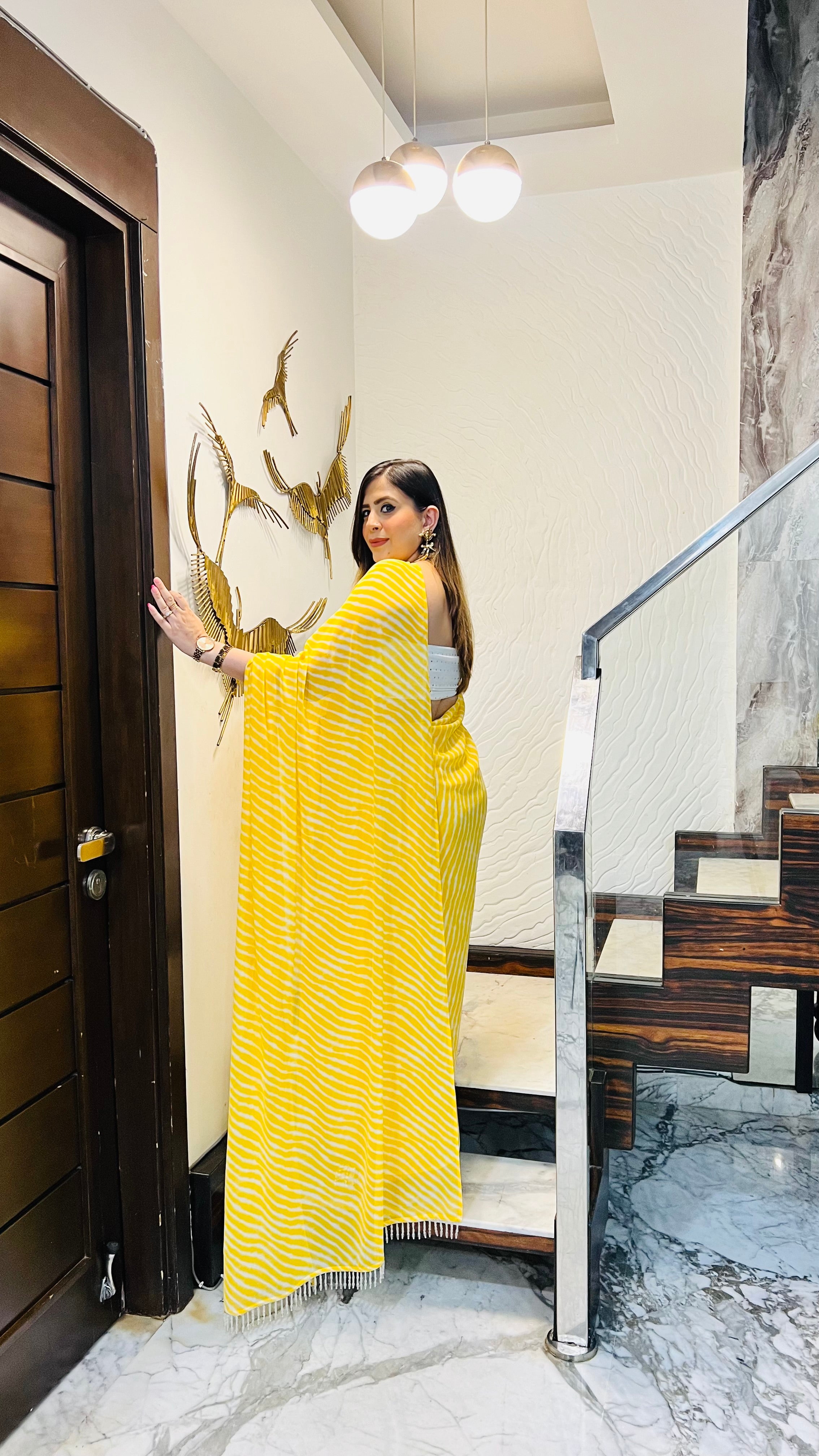 Yellow Leheriya 1 Minute Saree