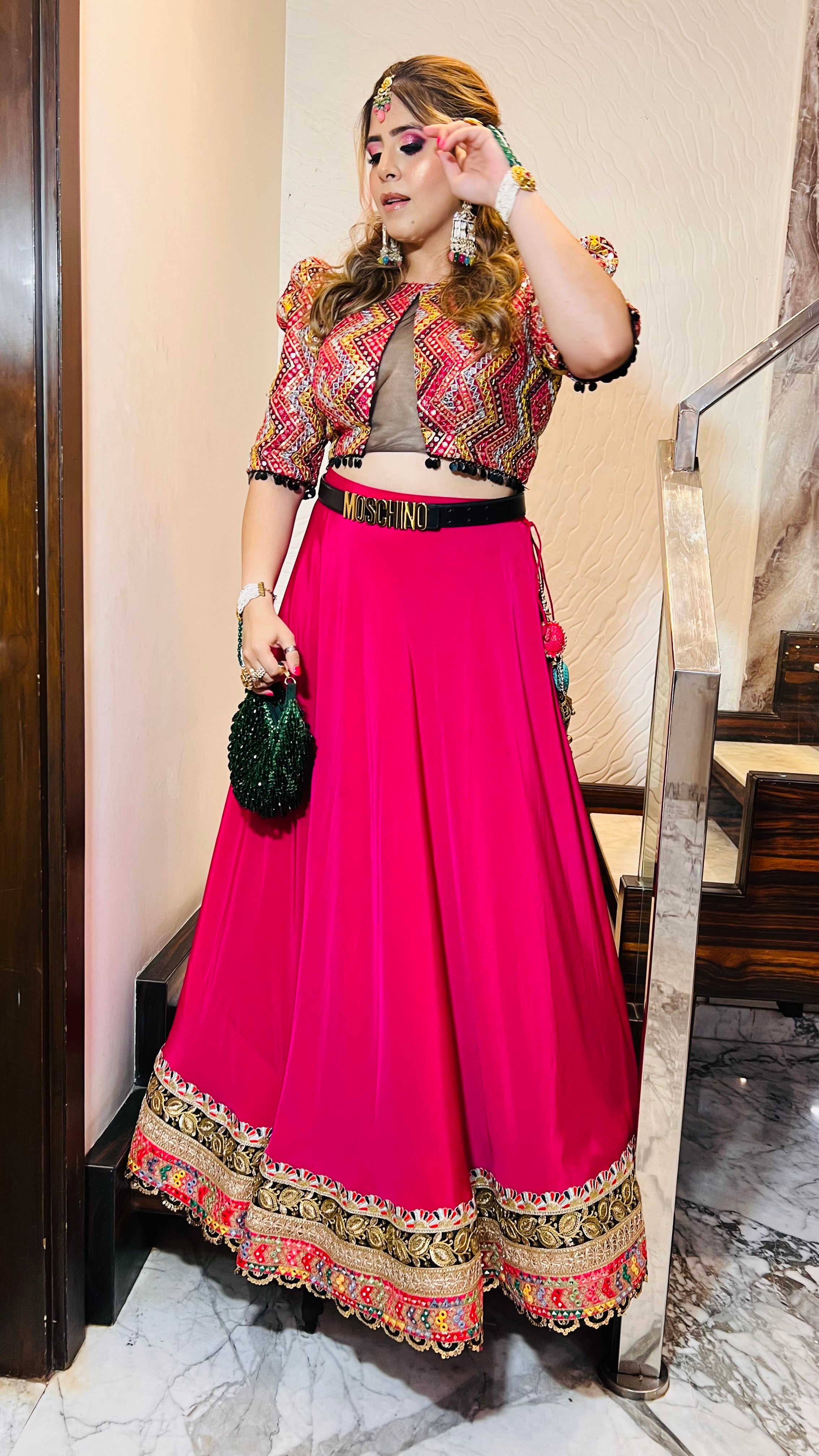 Pink Mirror Work Lehenga