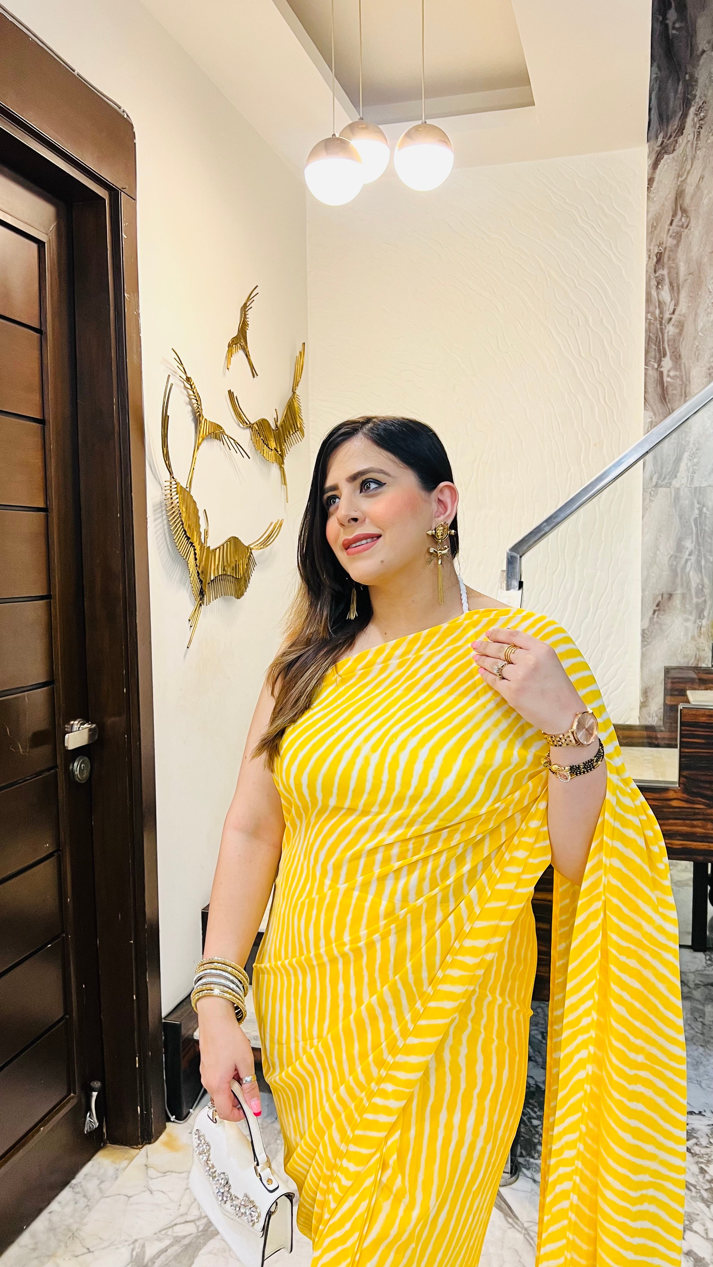 Yellow Leheriya 1 Minute Saree