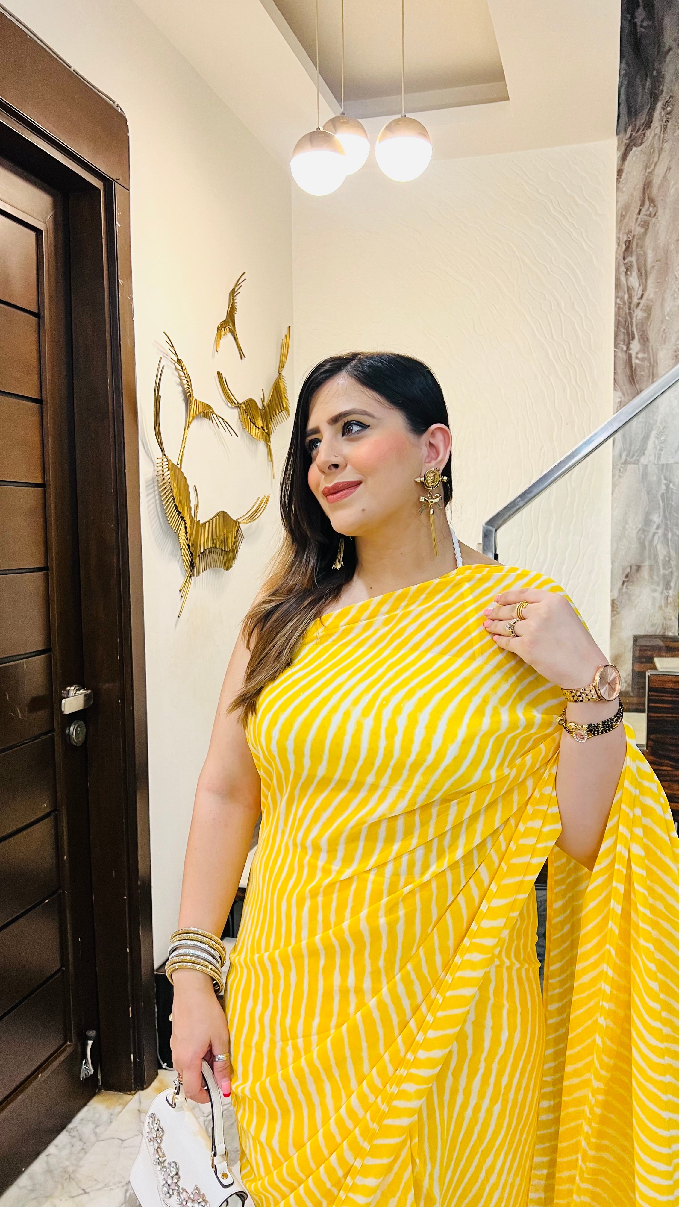 Yellow Leheriya 1 Minute Saree