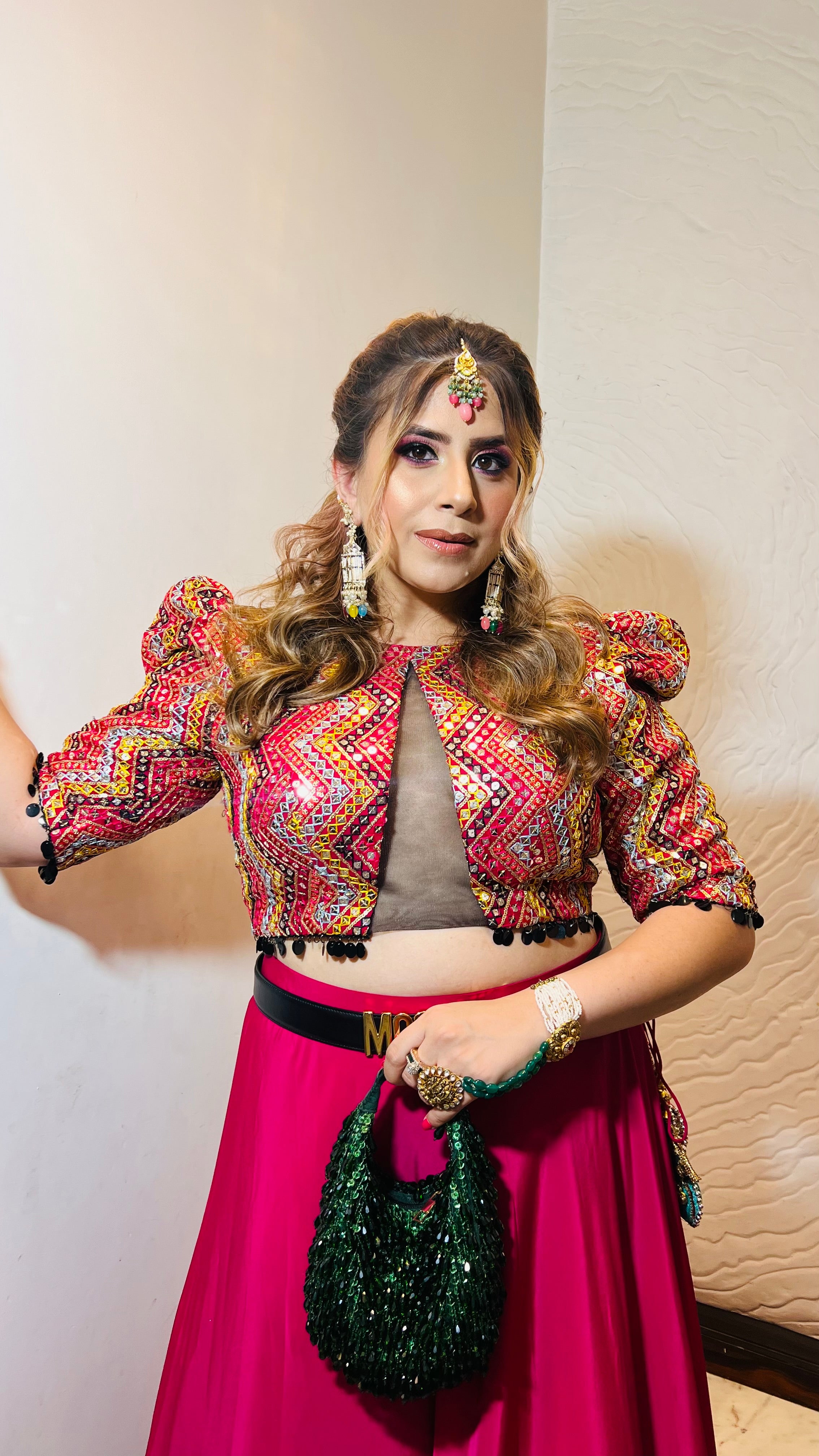 Pink Mirror Work Lehenga