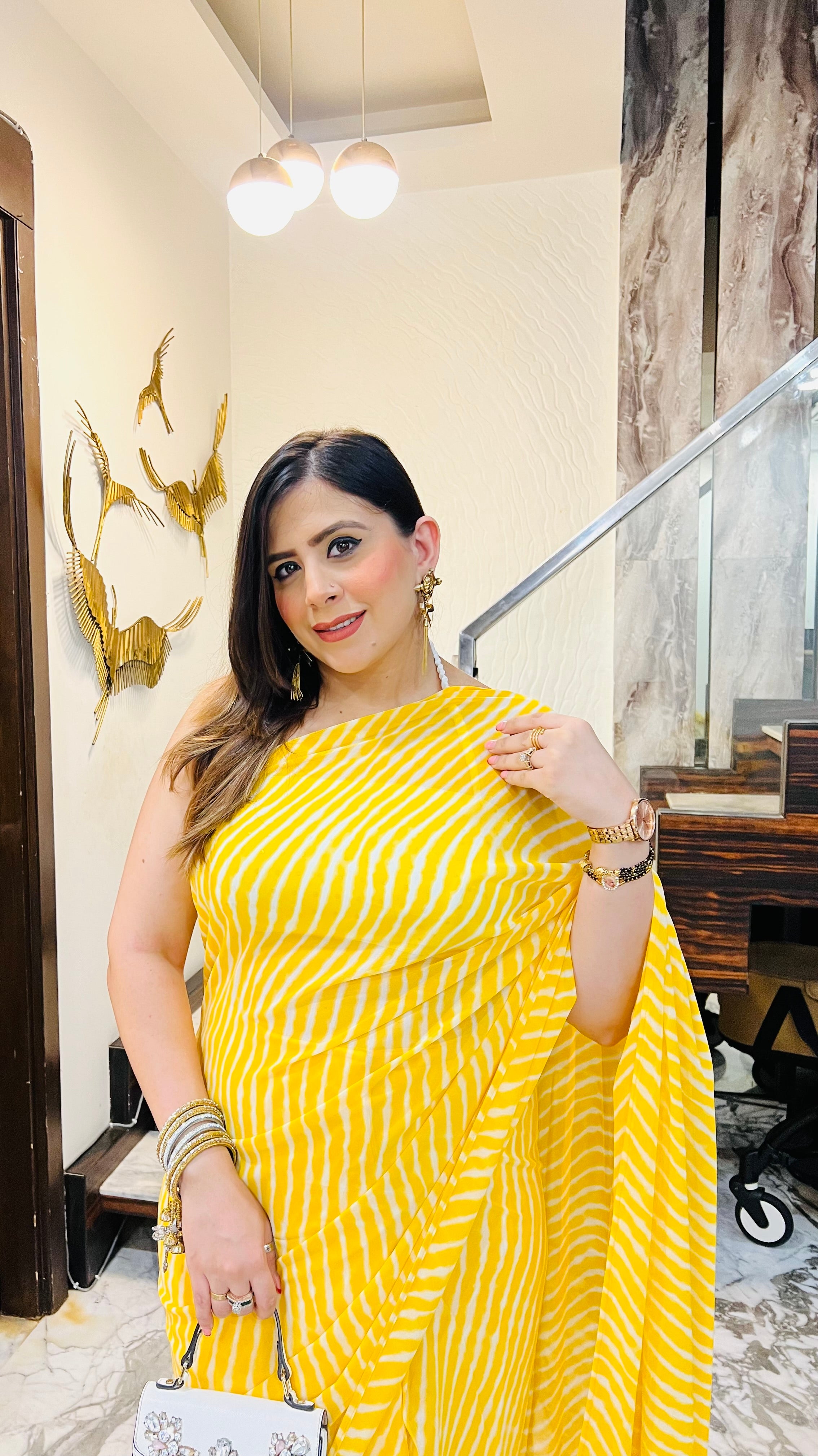 Yellow Leheriya 1 Minute Saree