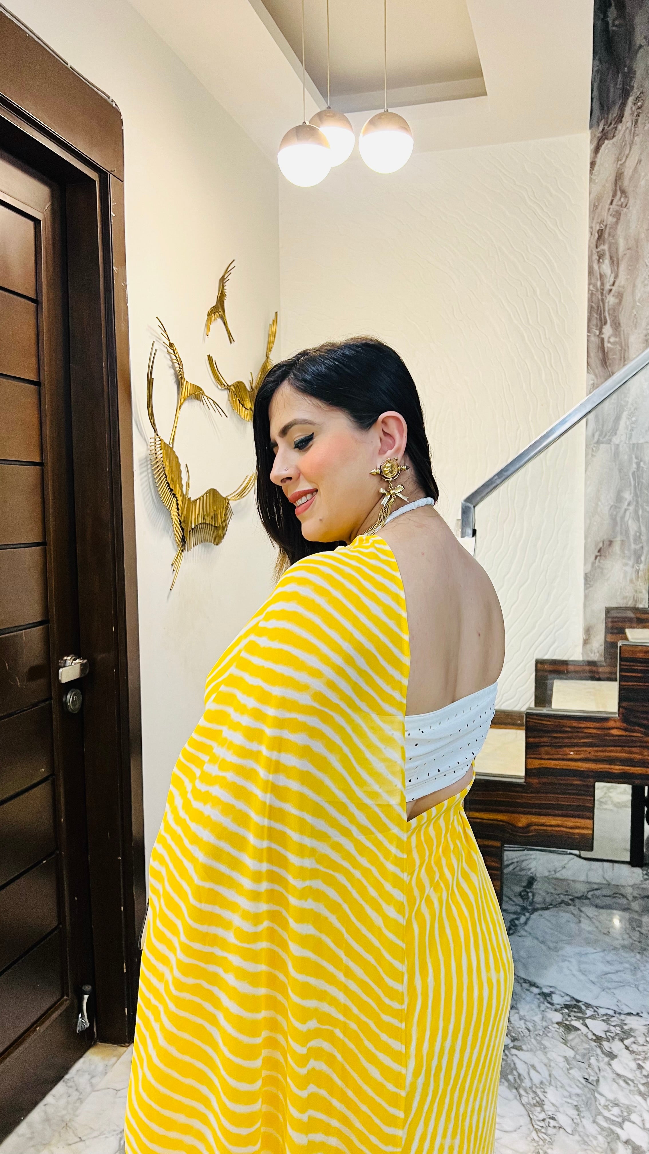 Yellow Leheriya 1 Minute Saree