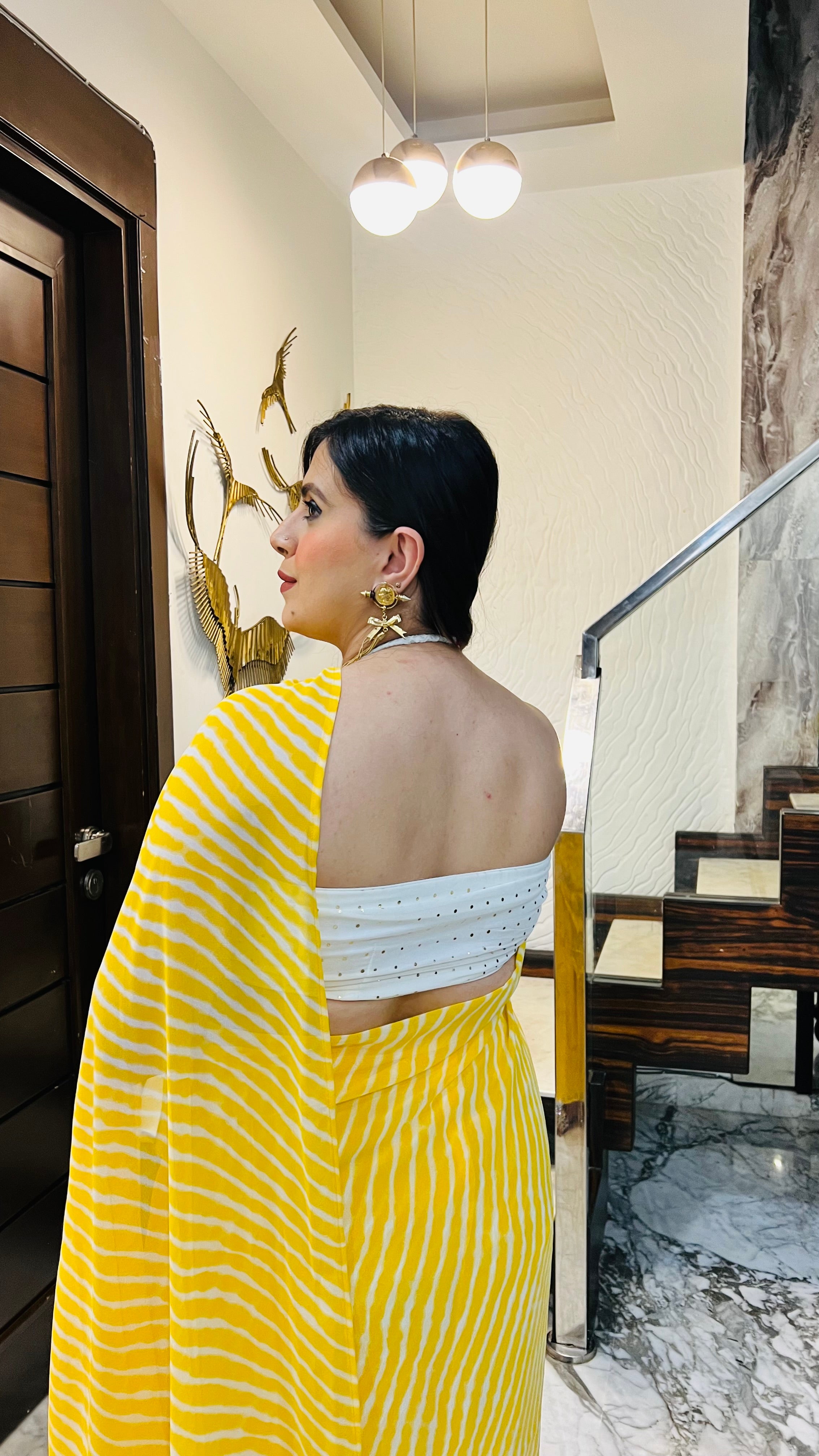Yellow Leheriya 1 Minute Saree