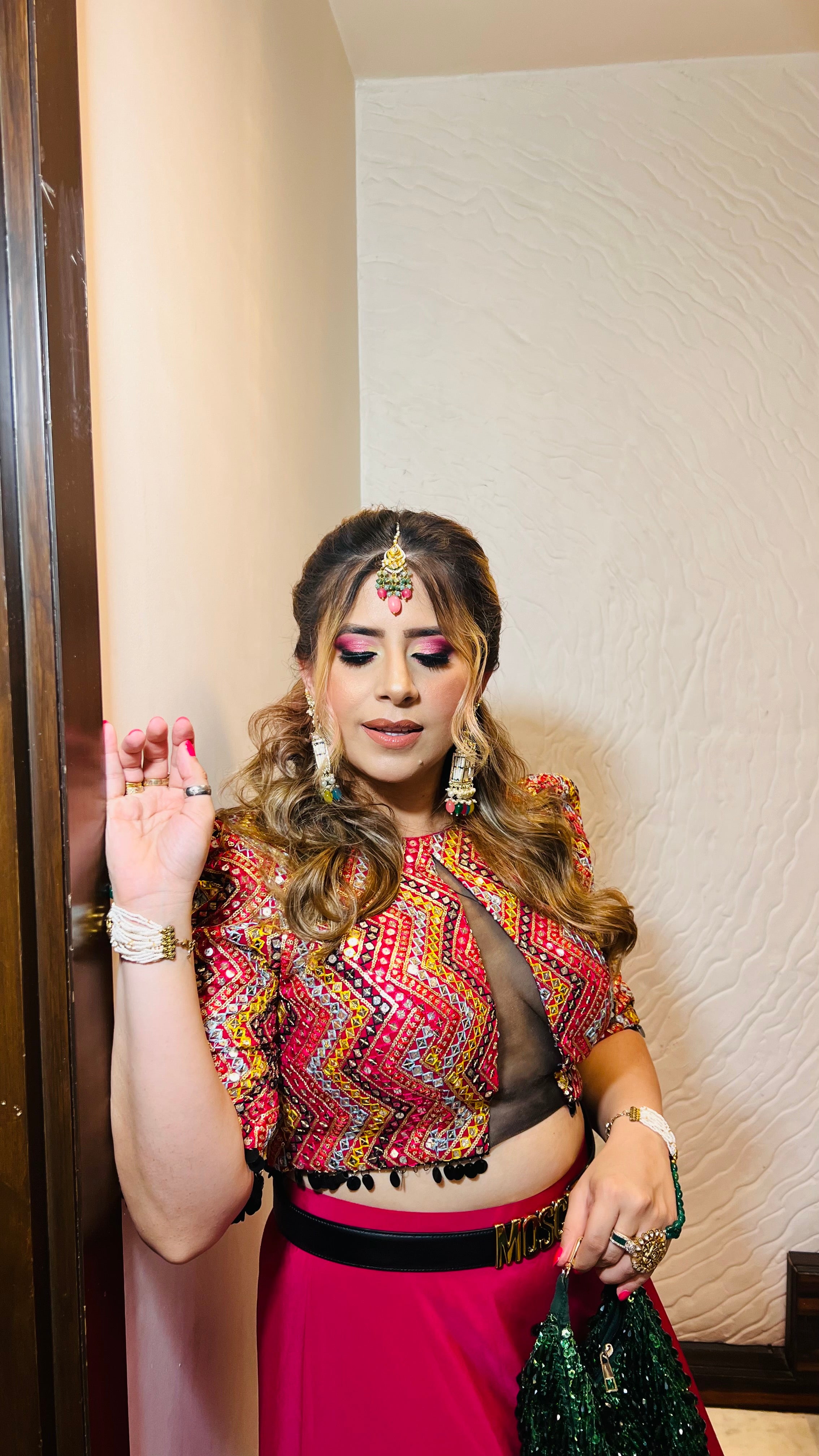 Pink Mirror Work Lehenga