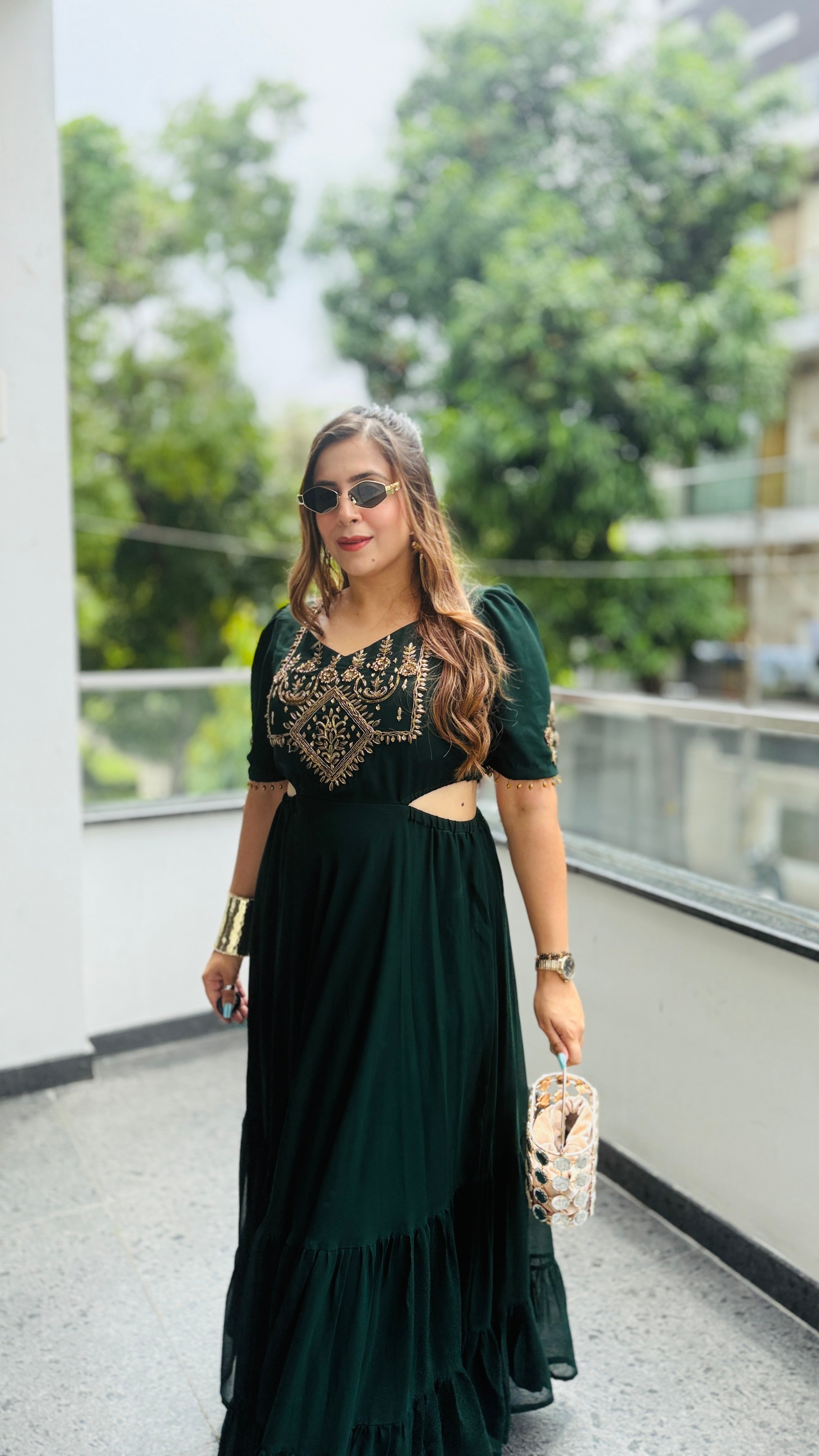 Green Teej Ethnic Maxi