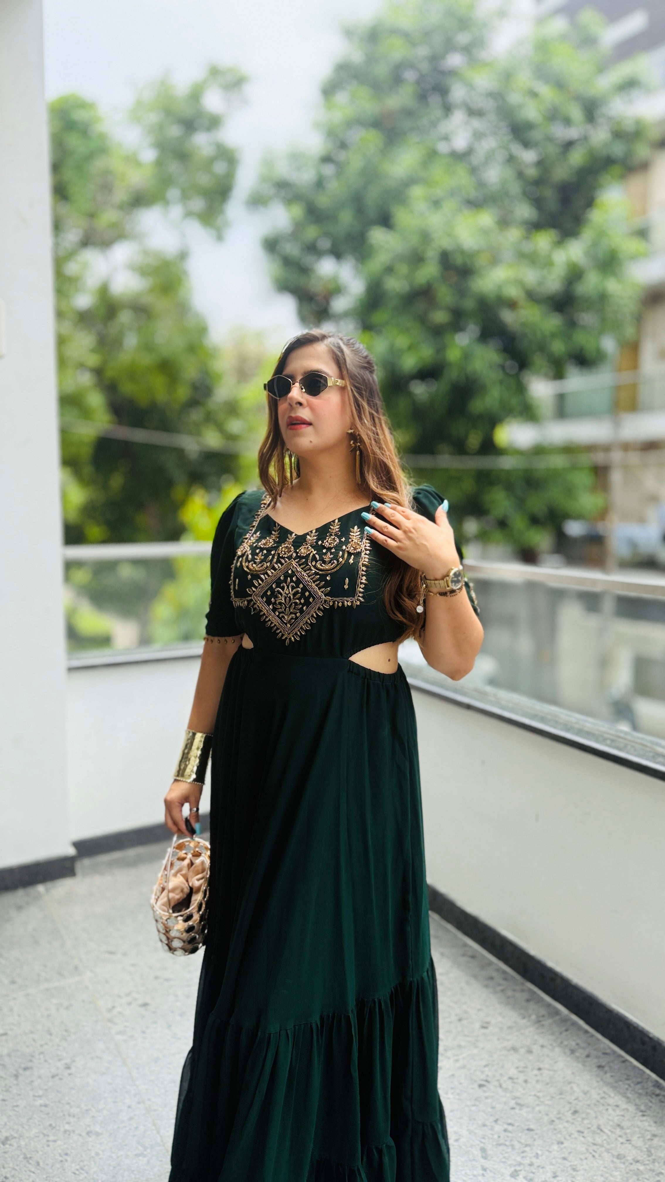 Green Teej Ethnic Maxi