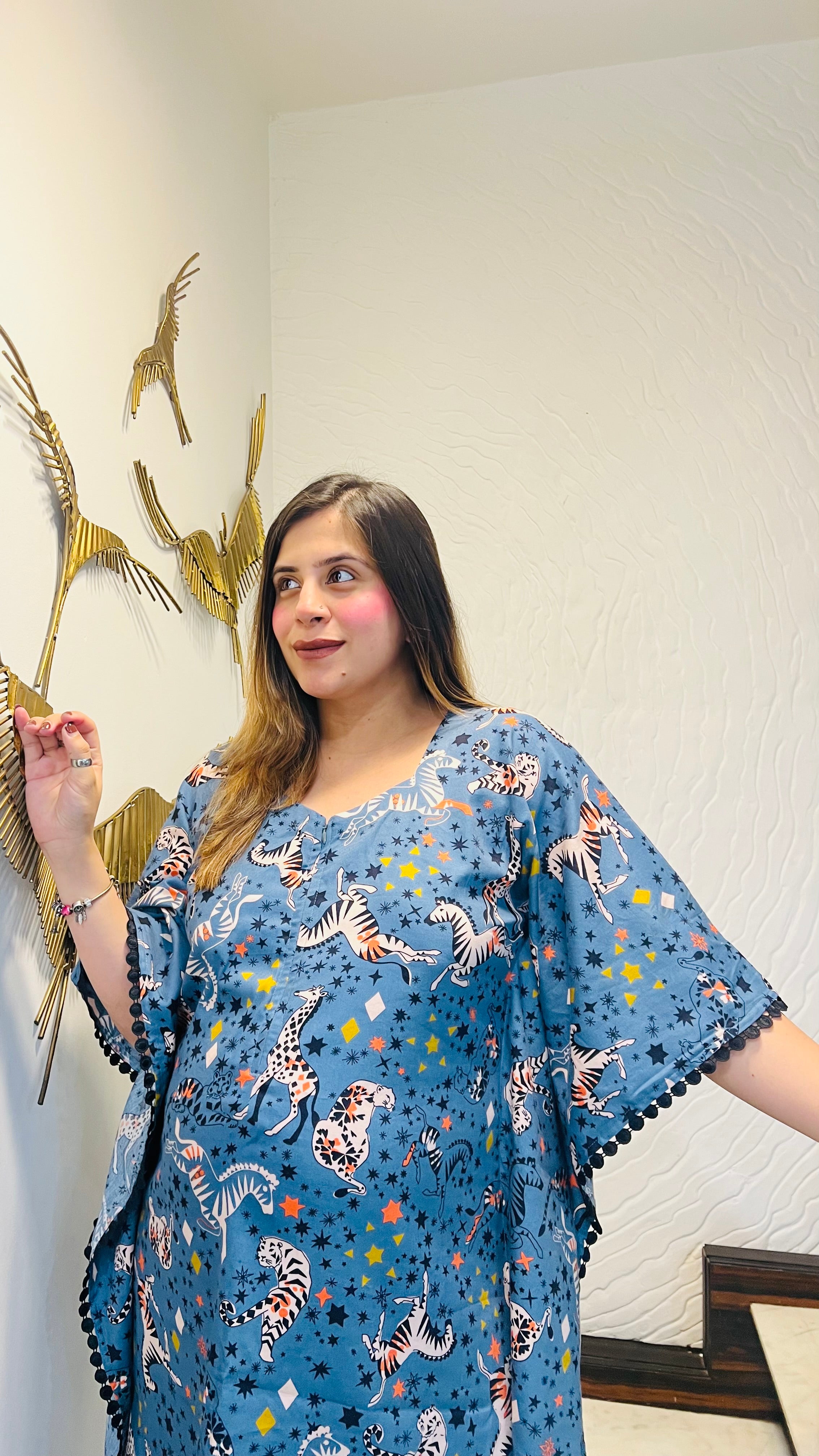 Zebra Kaftaan Co-Ord With Feeding Zips