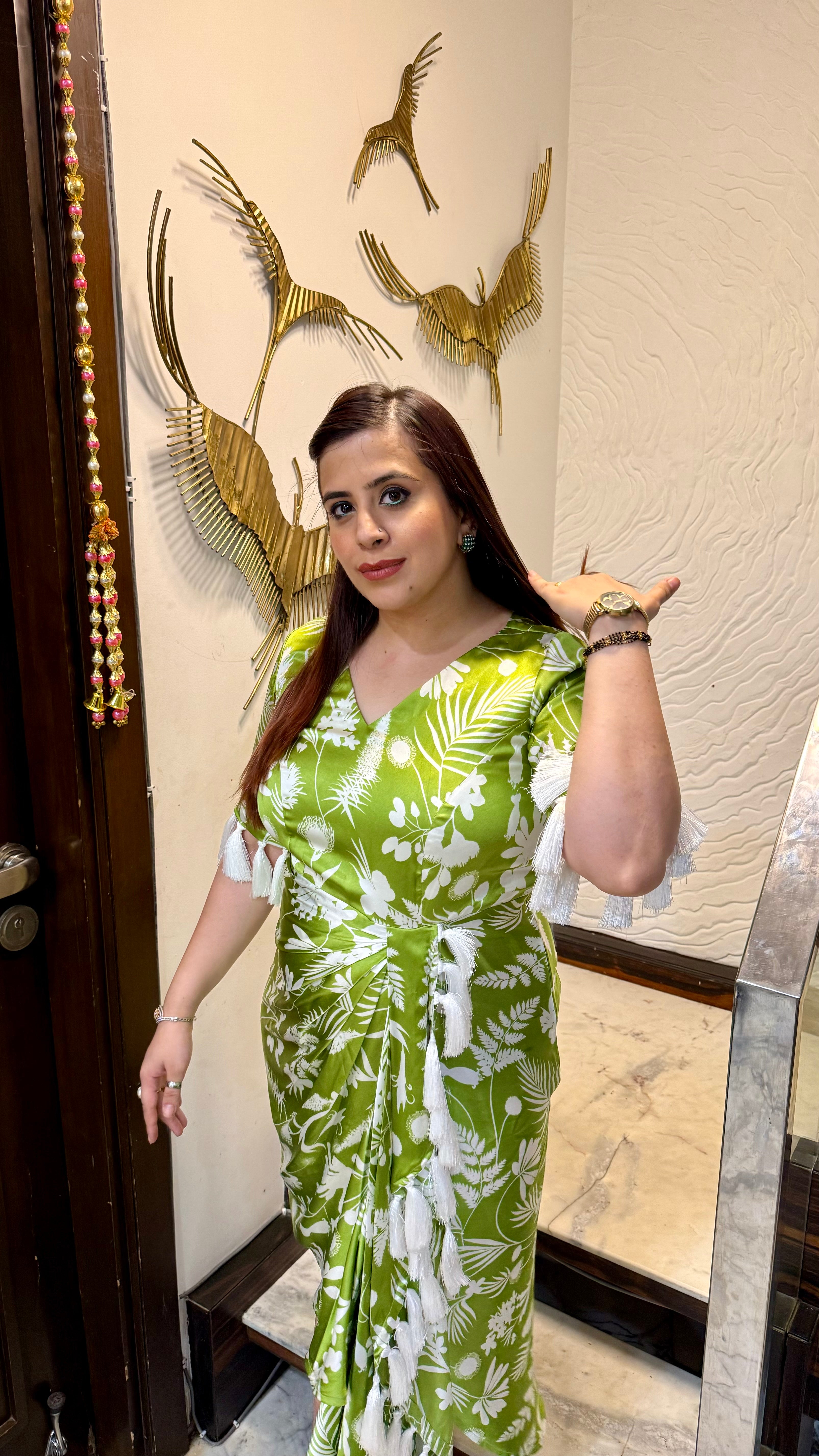 Green Satin Drape Dress