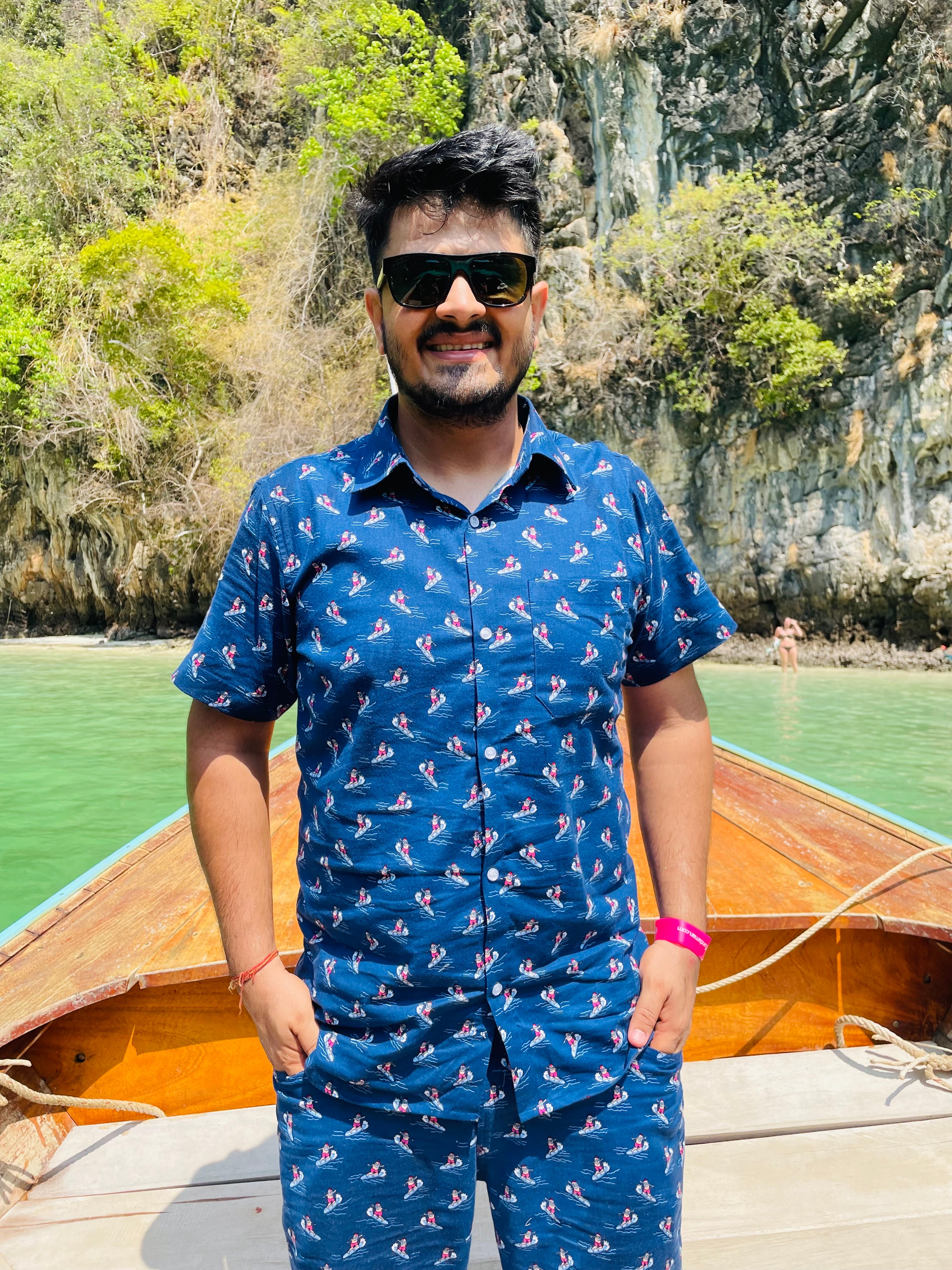 Navy Blue Santa Surfing Cotton Co-ord