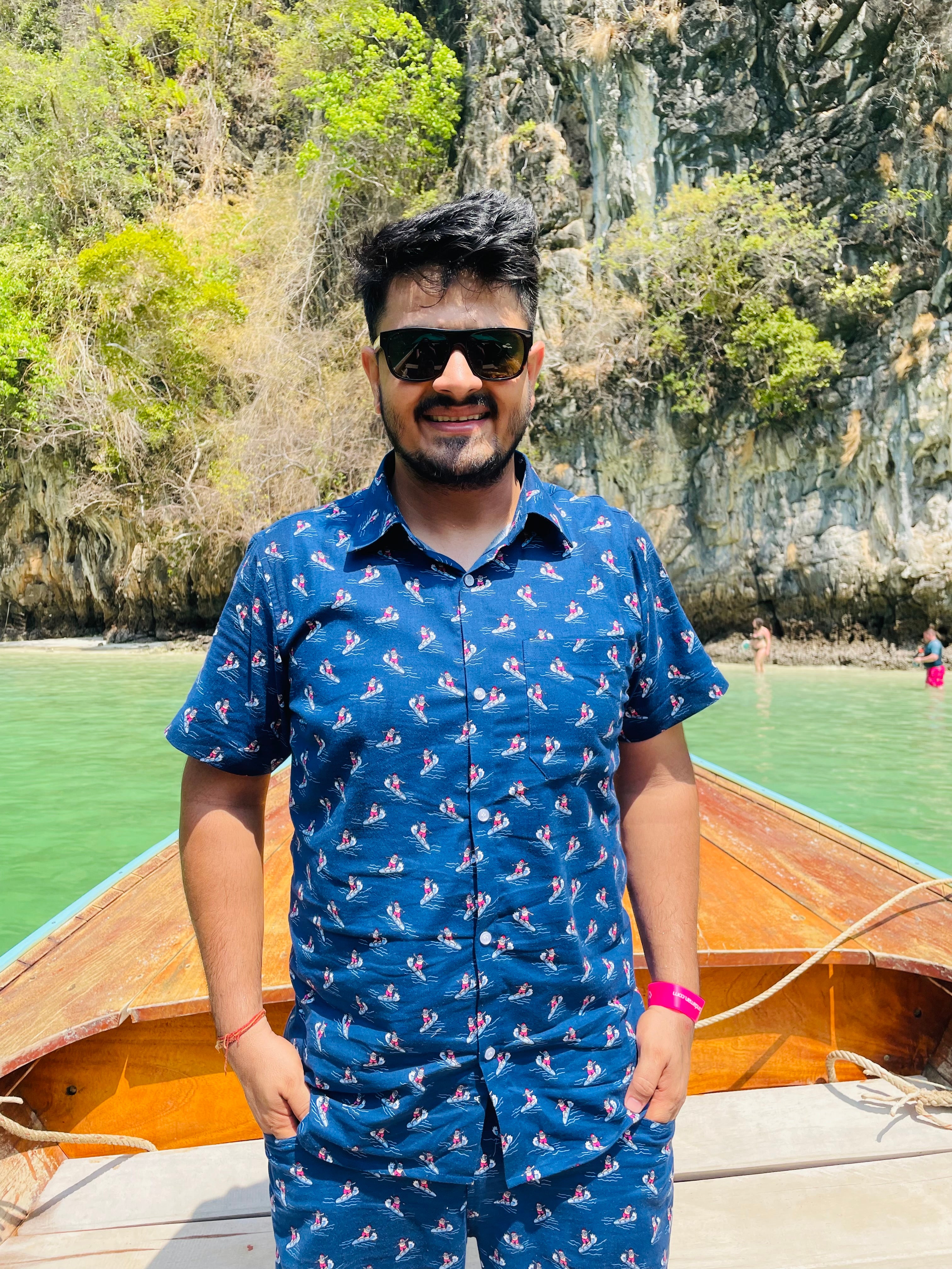 Navy Blue Santa Surfing Cotton Co-ord