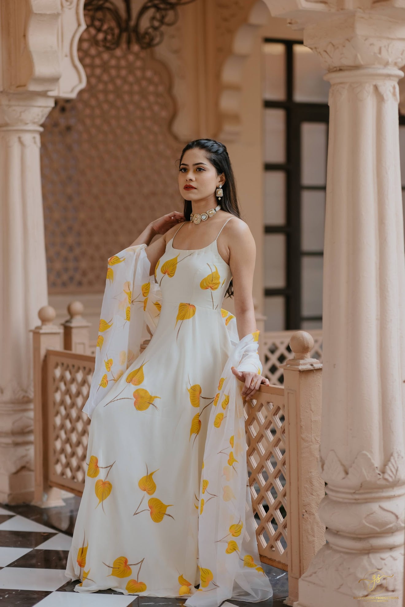 Cream Hand Painted Anarkali