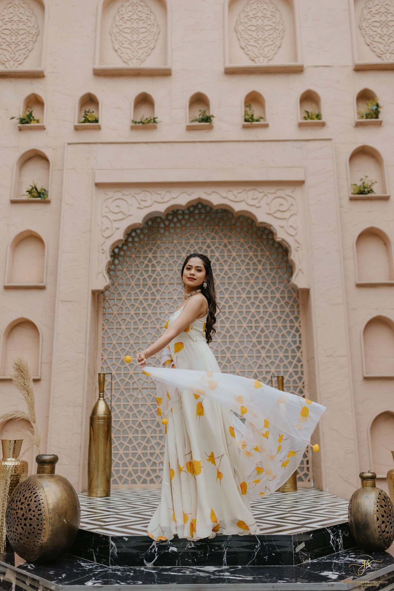 Cream Hand Painted Anarkali