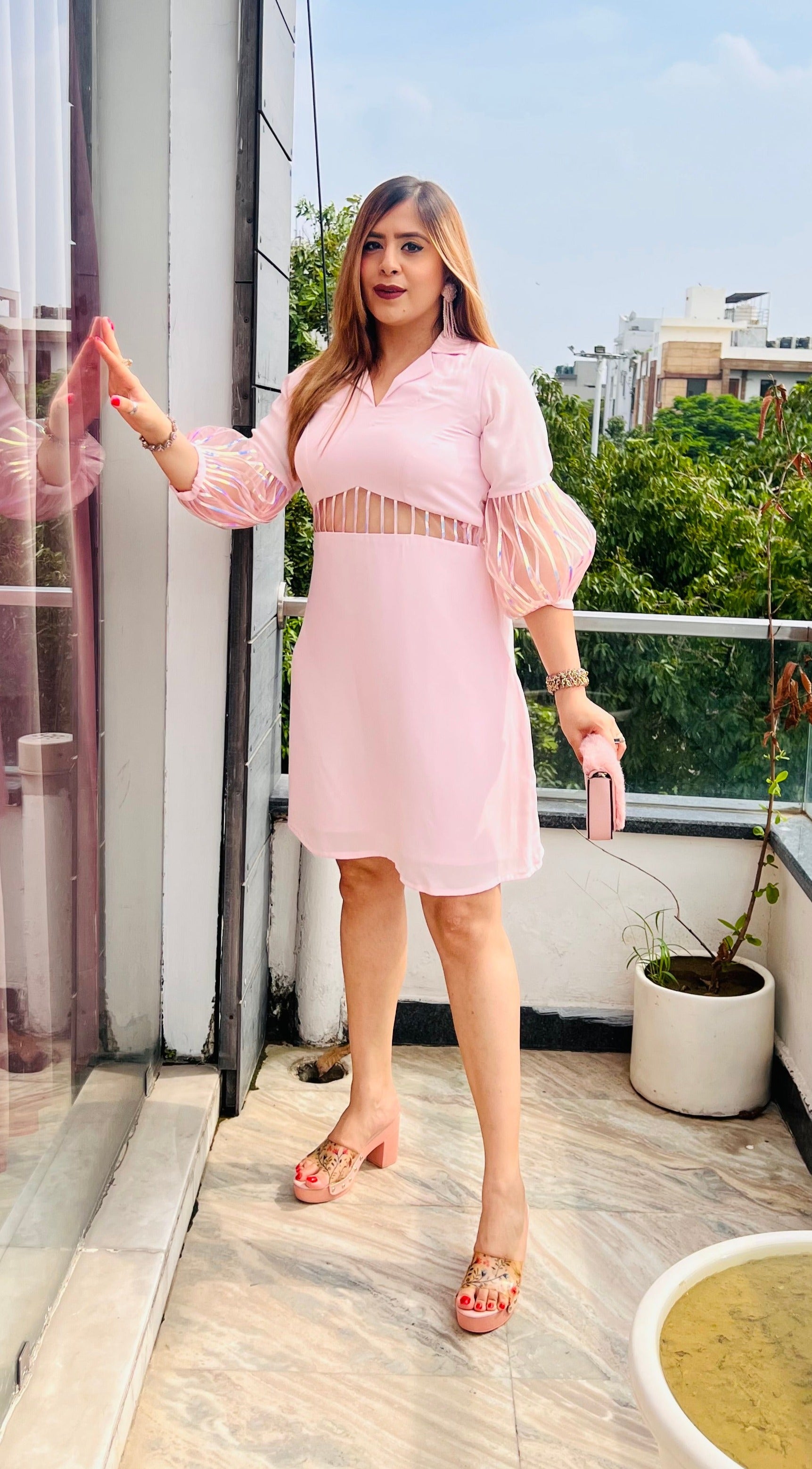 Pink Holographic Shirt Dress