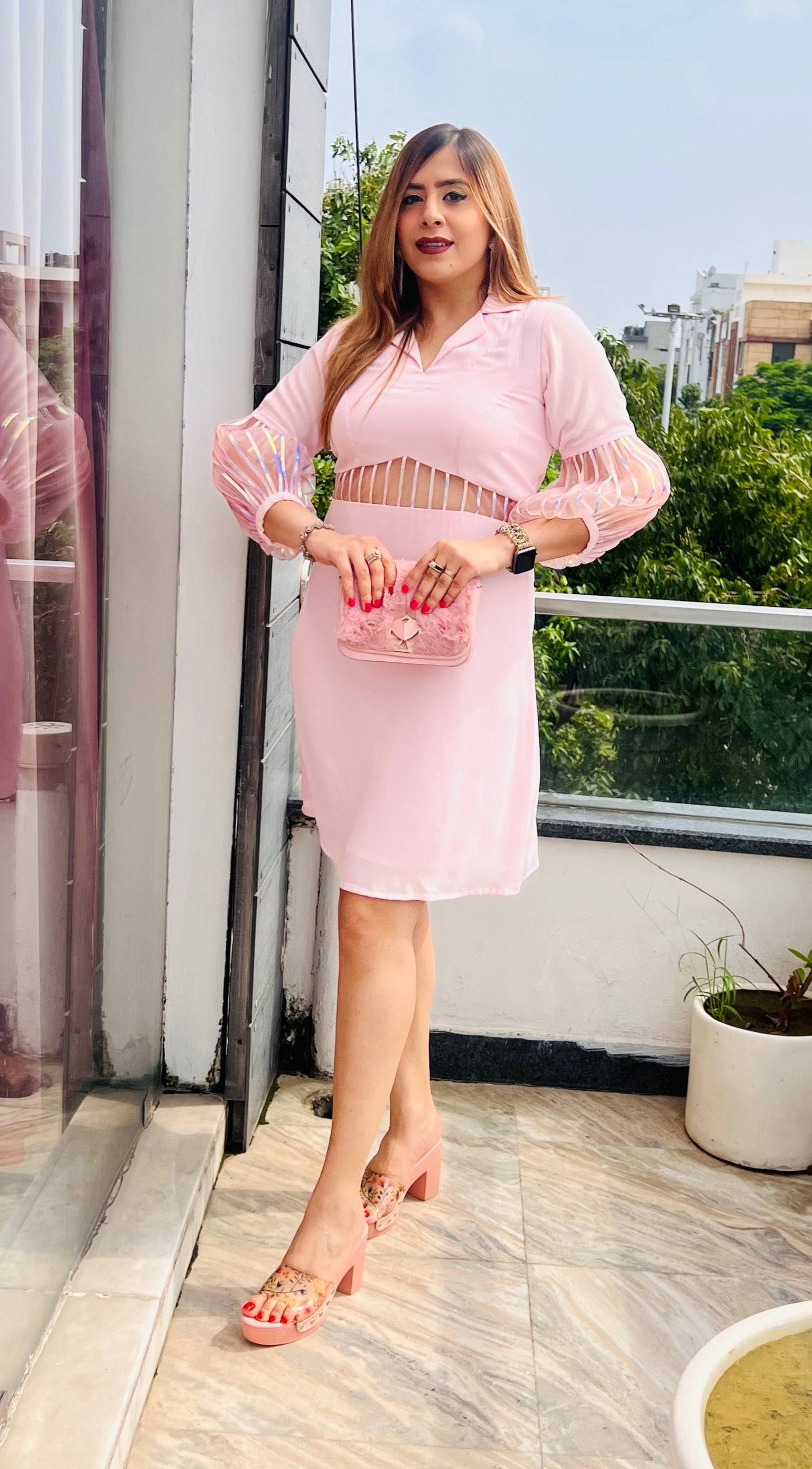 Pink Holographic Shirt Dress