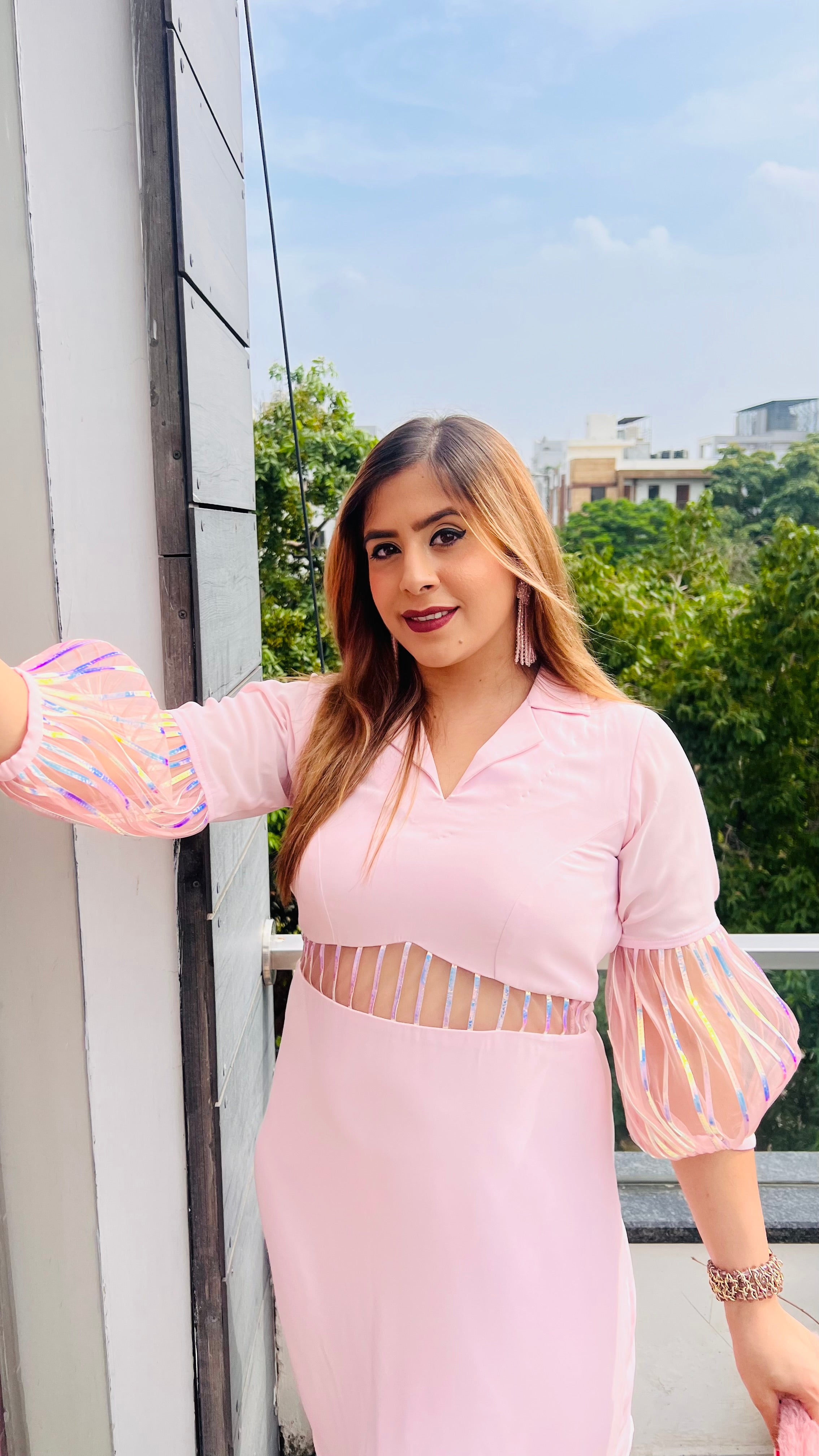 Pink Holographic Shirt Dress