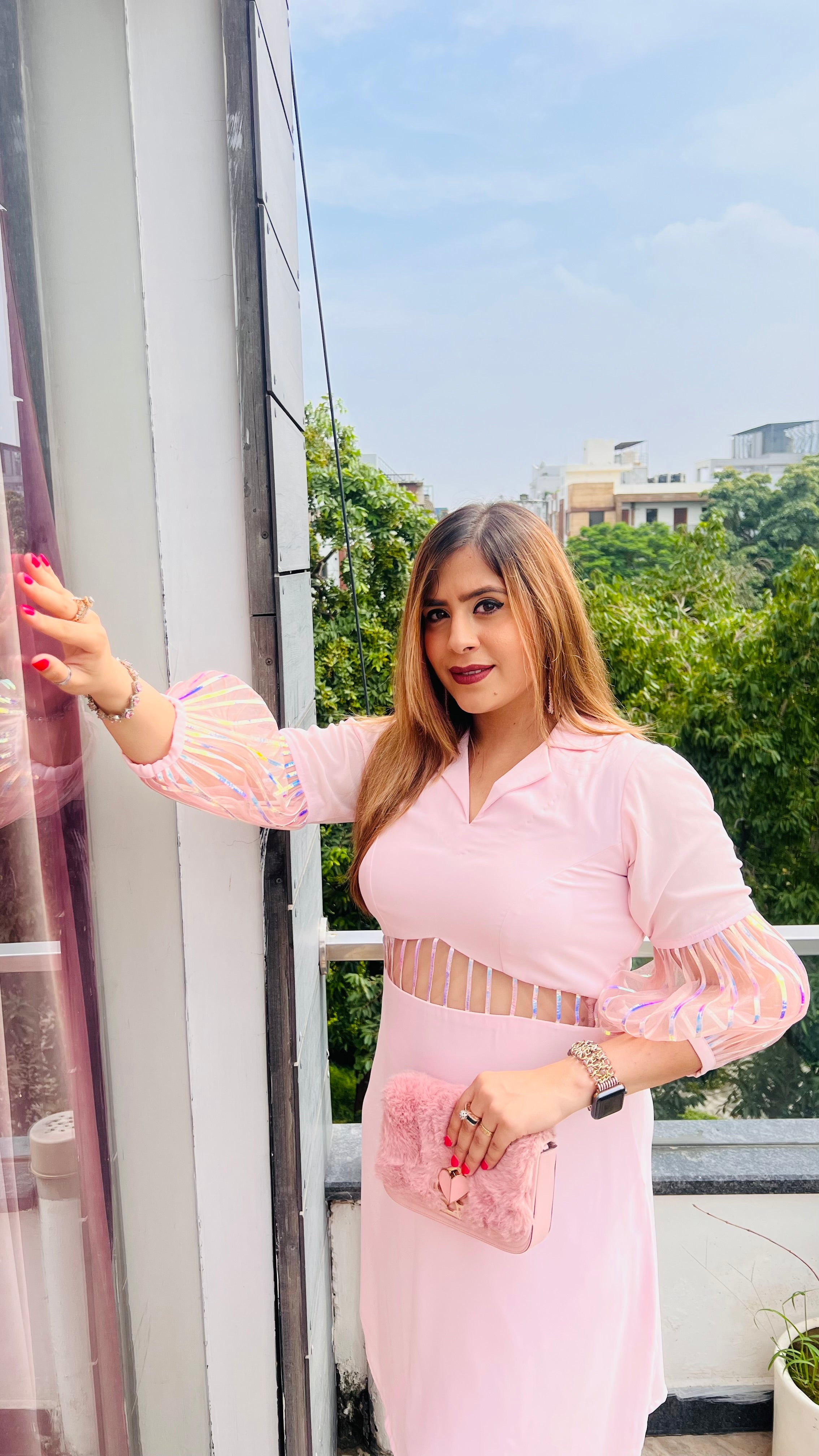 Pink Holographic Shirt Dress