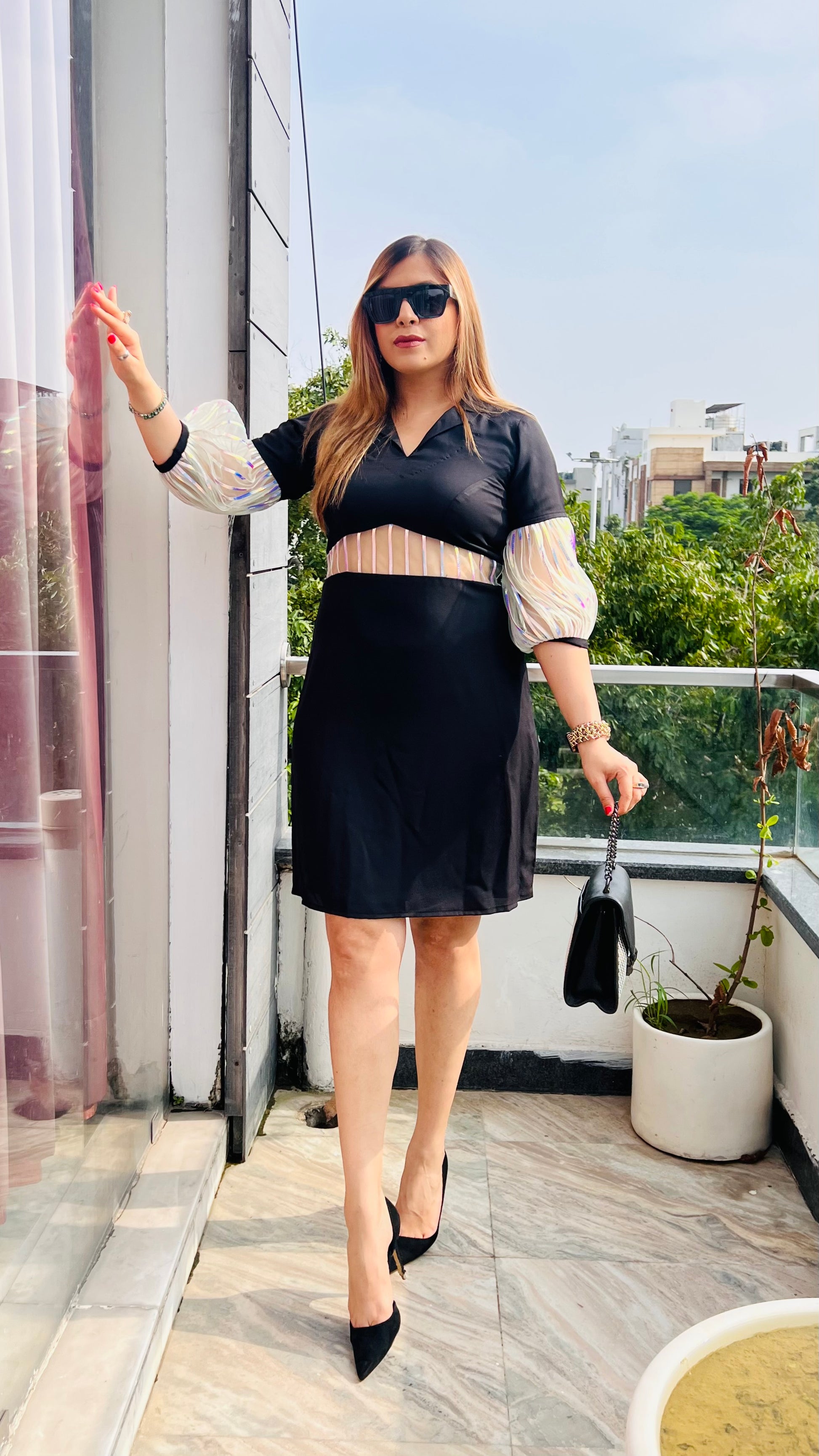 Black Holographic Shirt Dress – Lakhina Couture