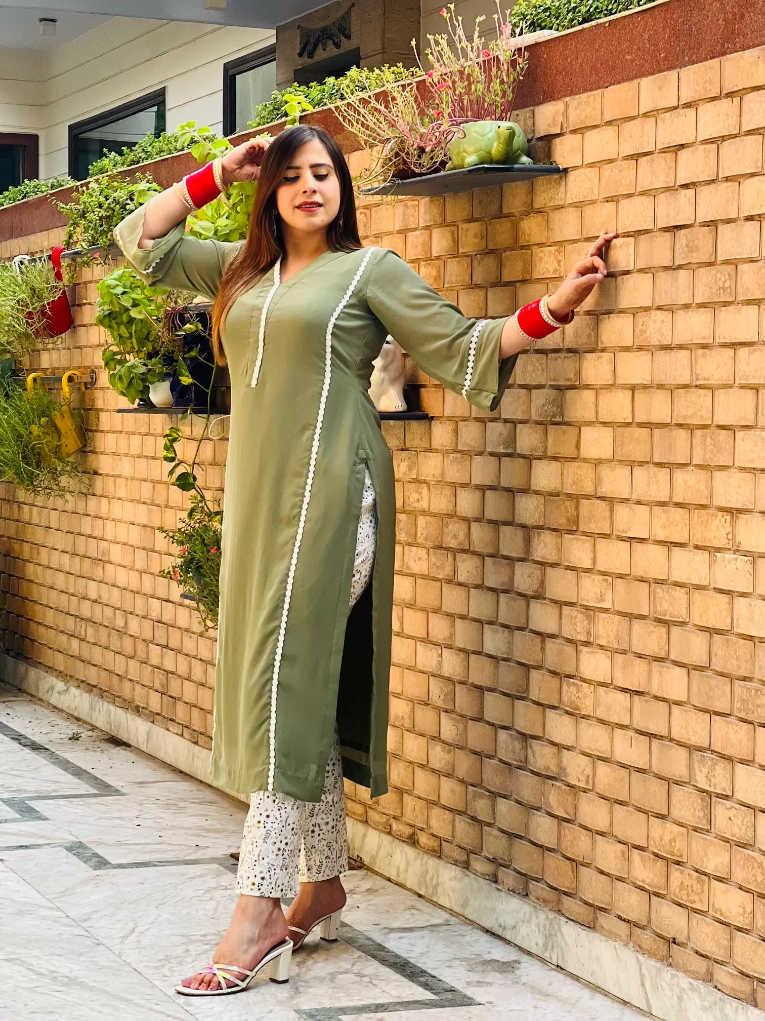 Olive Kurti with Pants