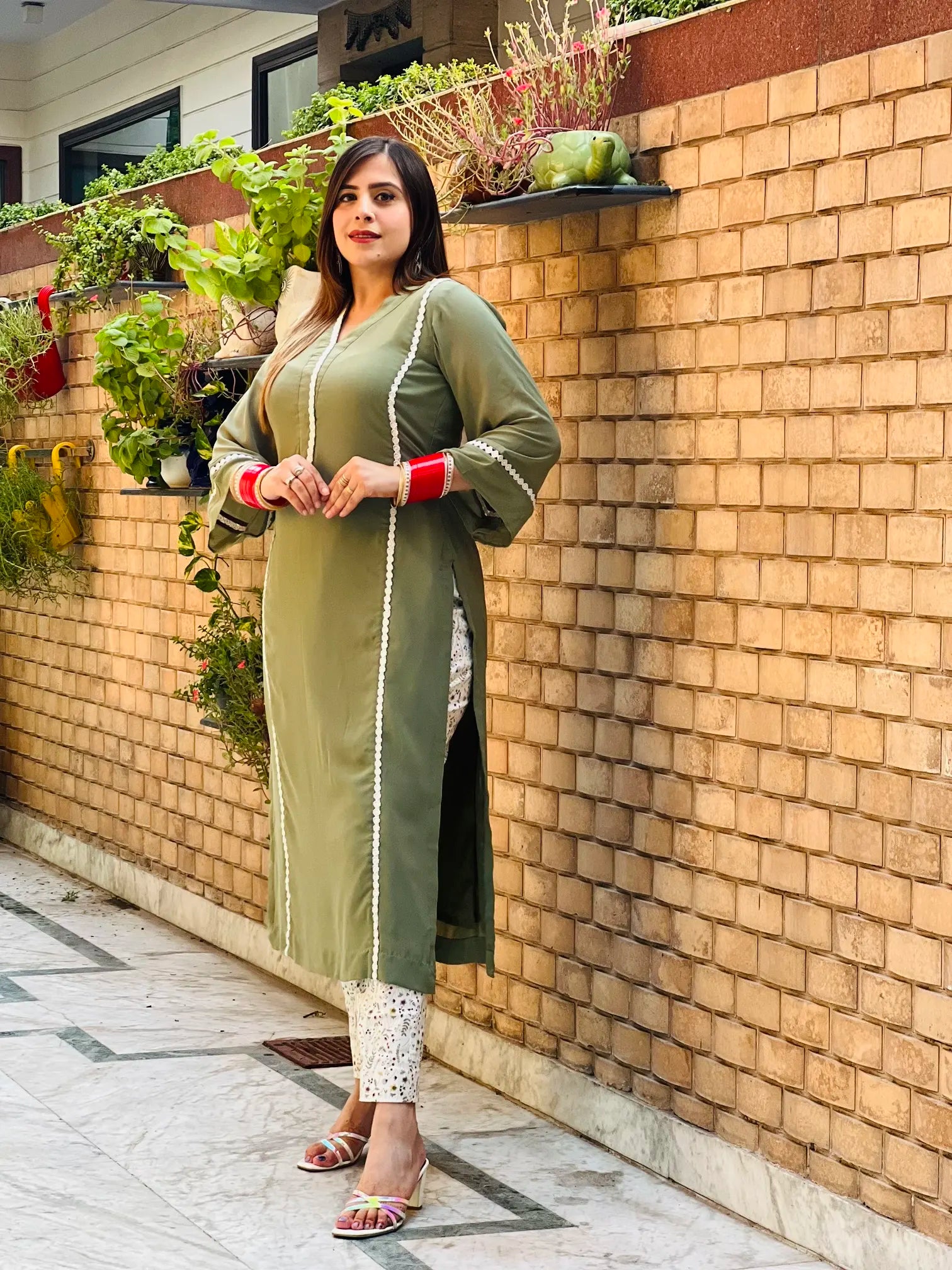 Olive Kurti with Pants
