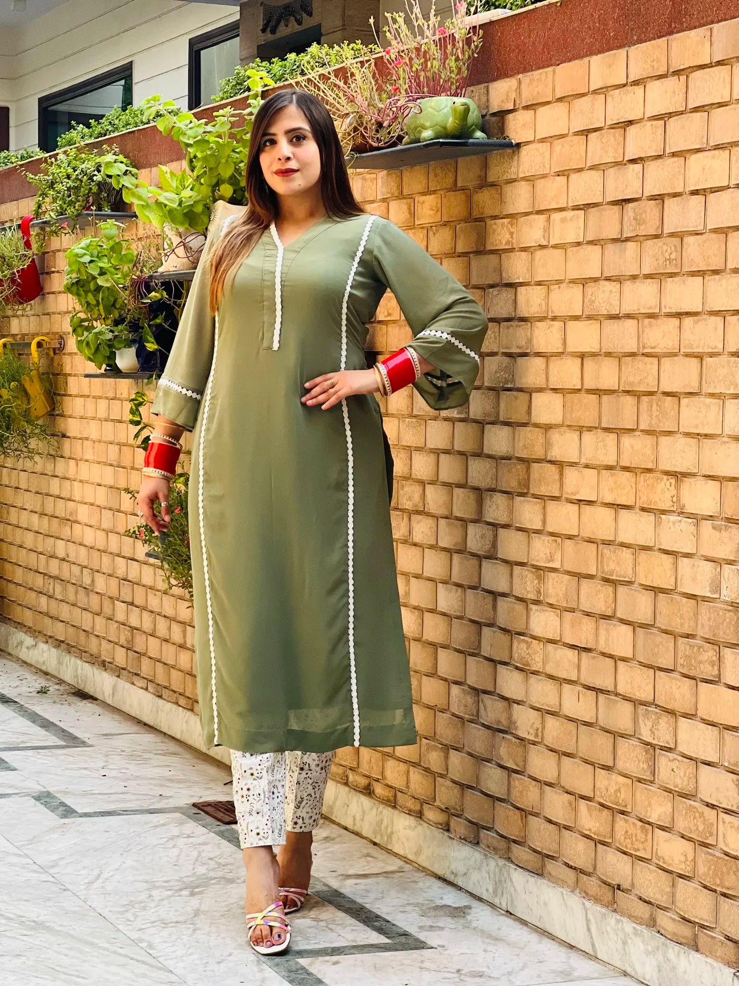 Olive Kurti with Pants