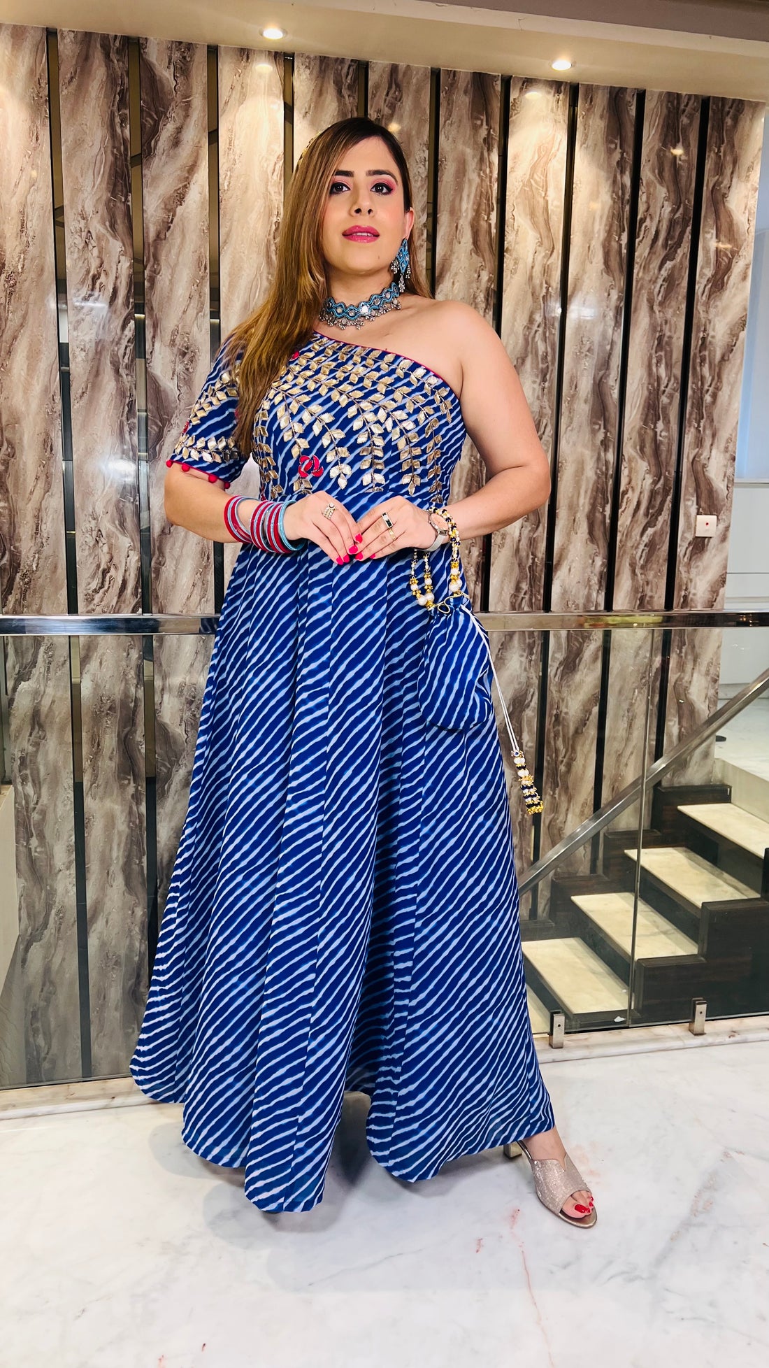 Blue Leheriya Teej Anarkali