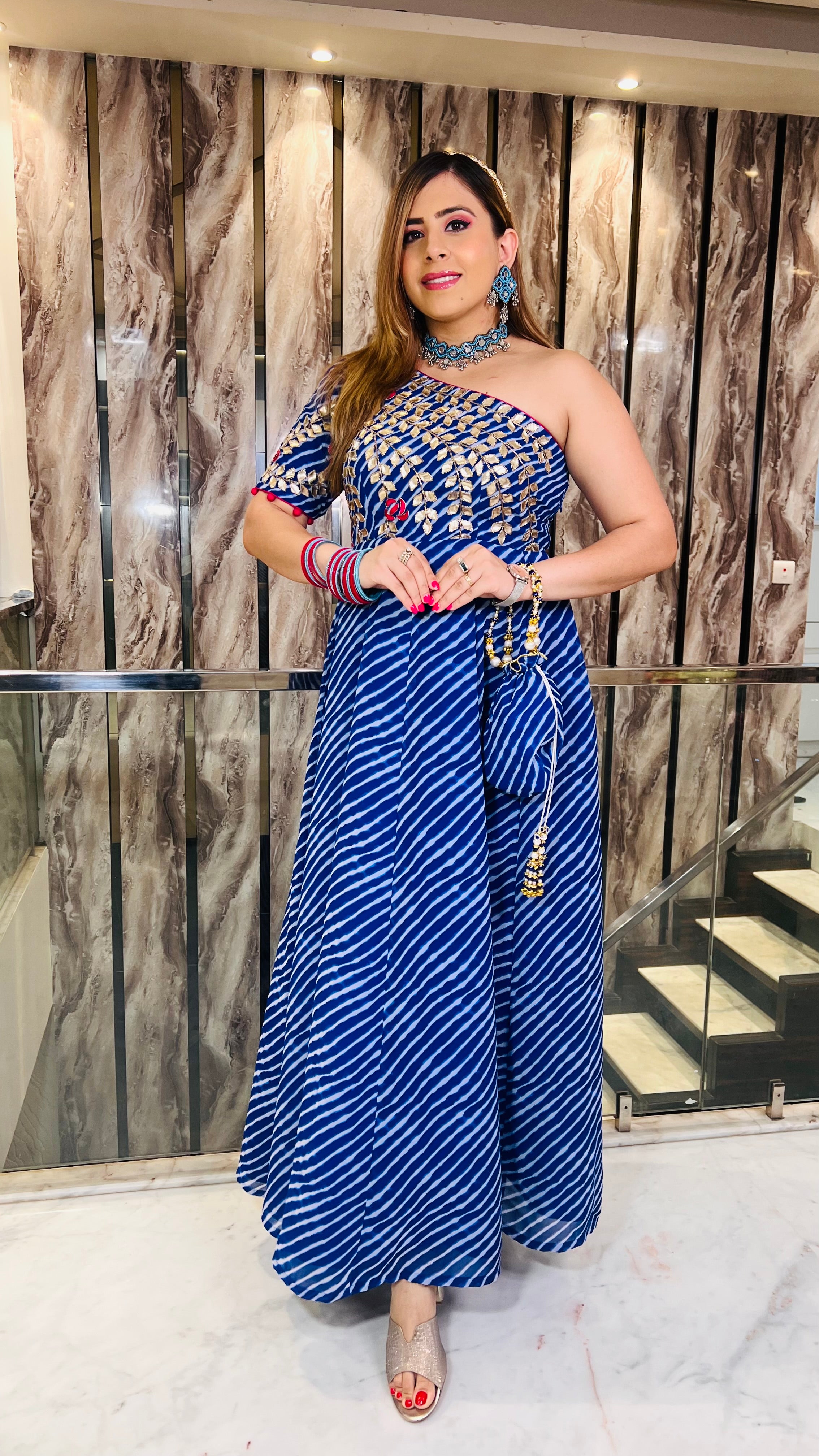 Blue Leheriya Teej Anarkali