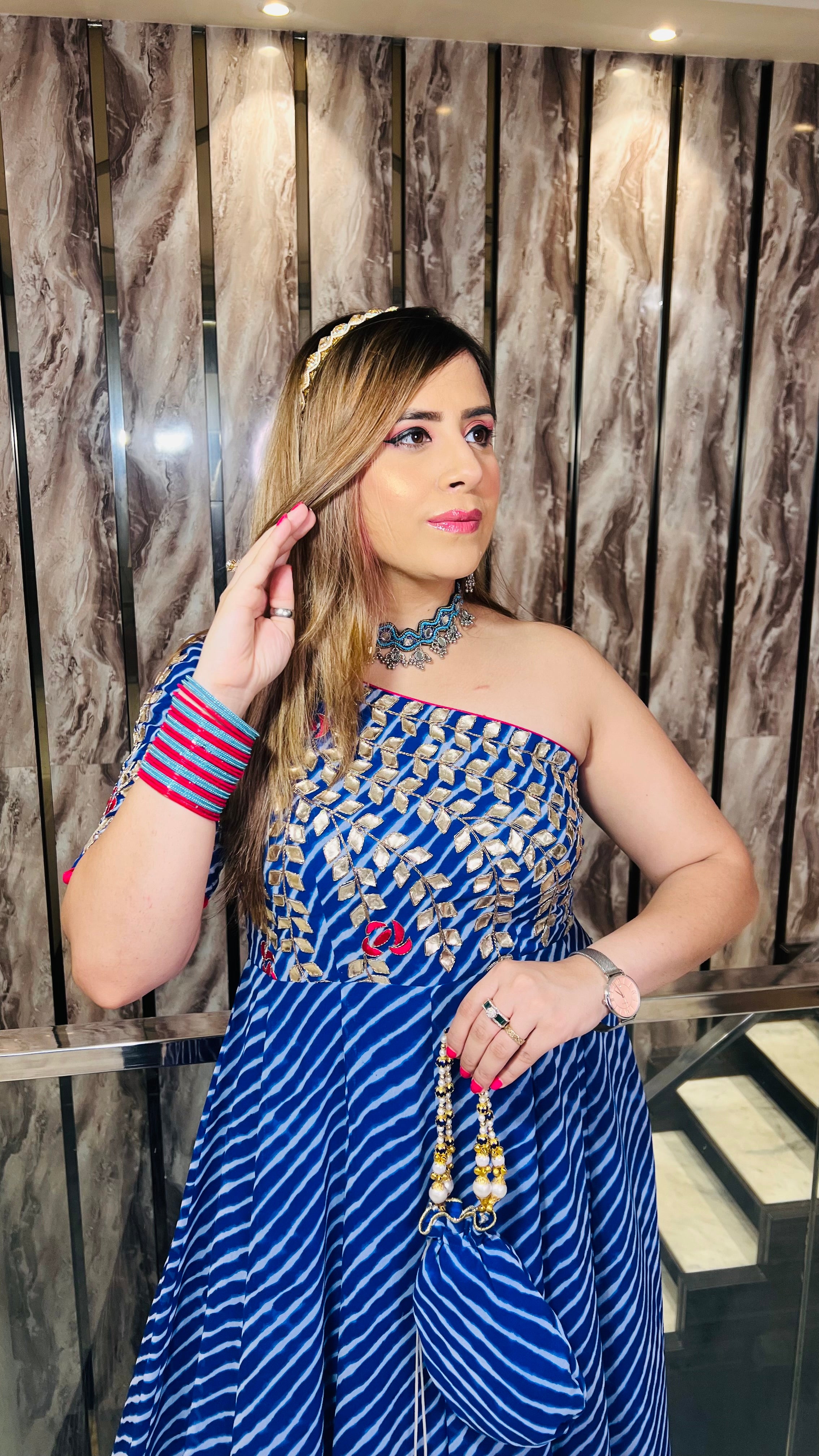 Blue Leheriya Teej Anarkali