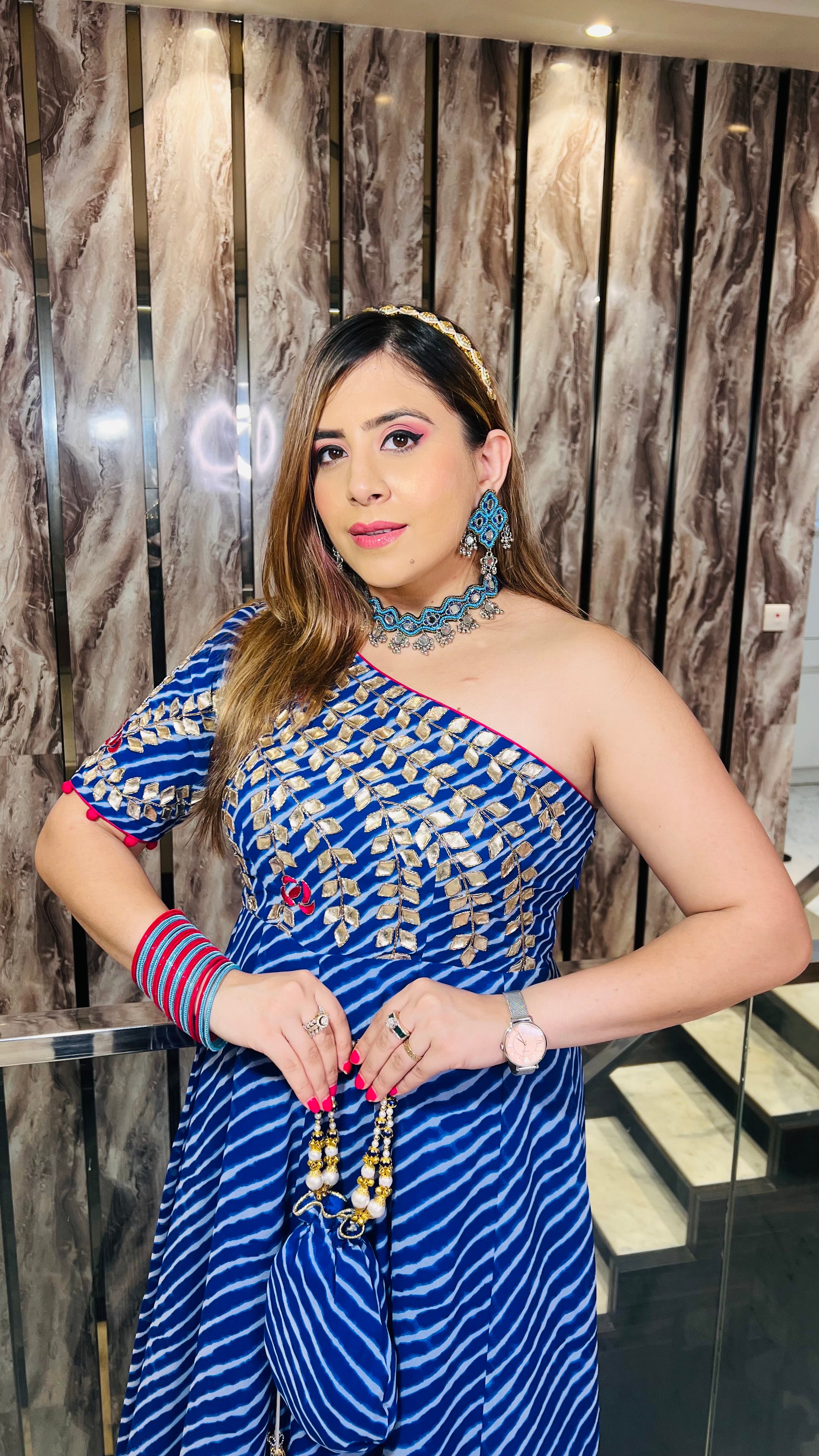 Blue Leheriya Teej Anarkali