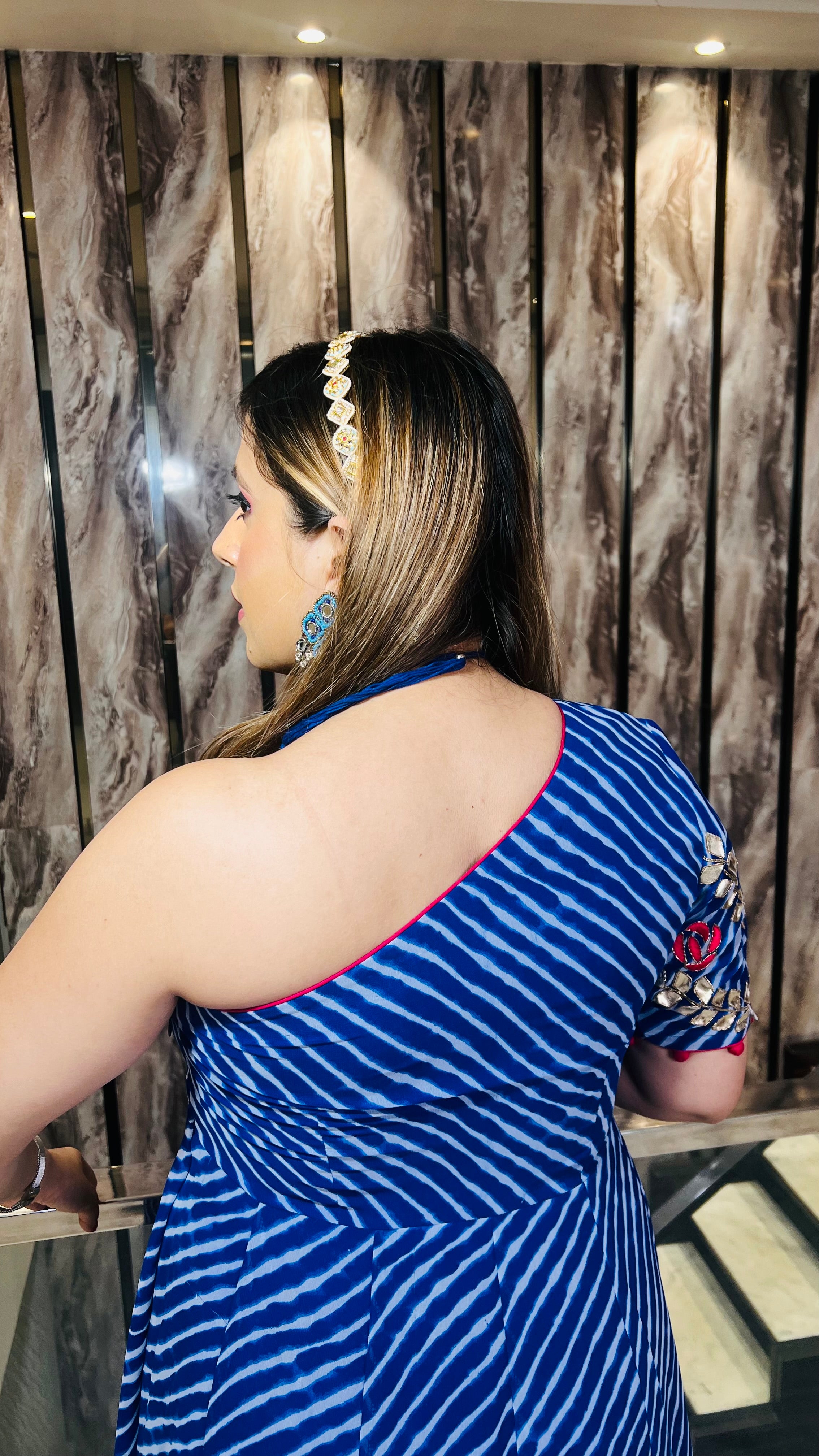 Blue Leheriya Teej Anarkali