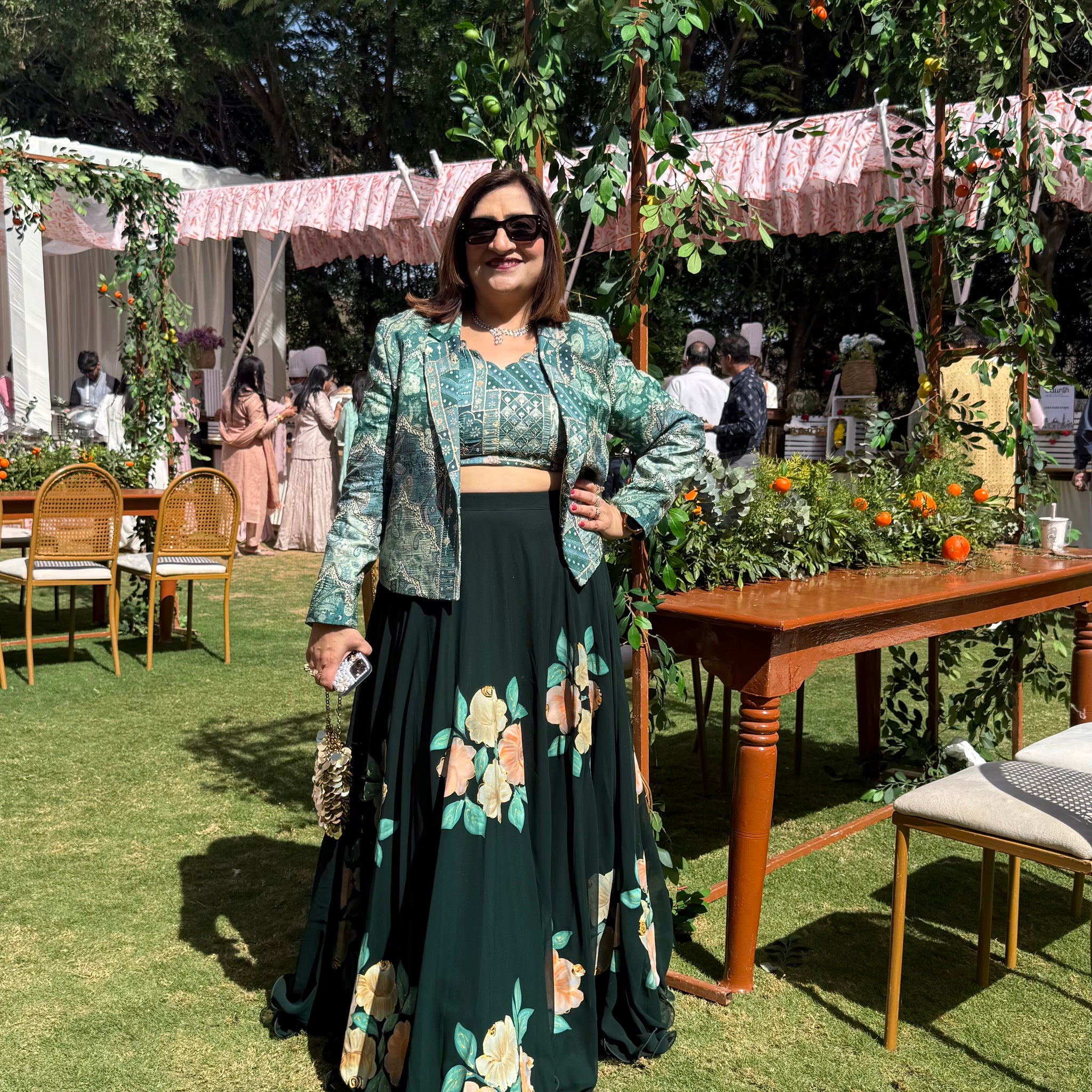 Forest Green Hand Painted Jacket Lehenga