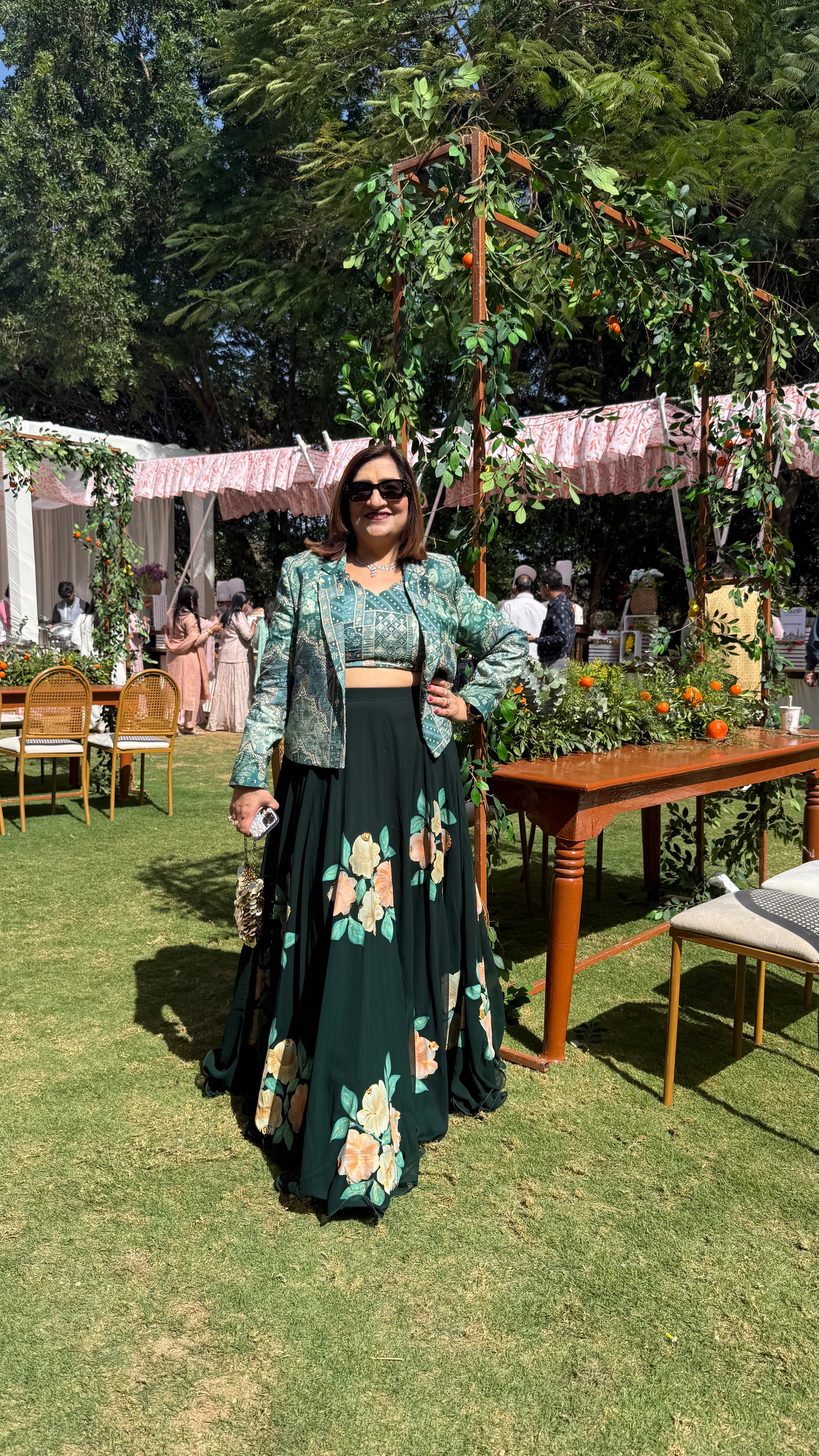 Forest Green Hand Painted Jacket Lehenga