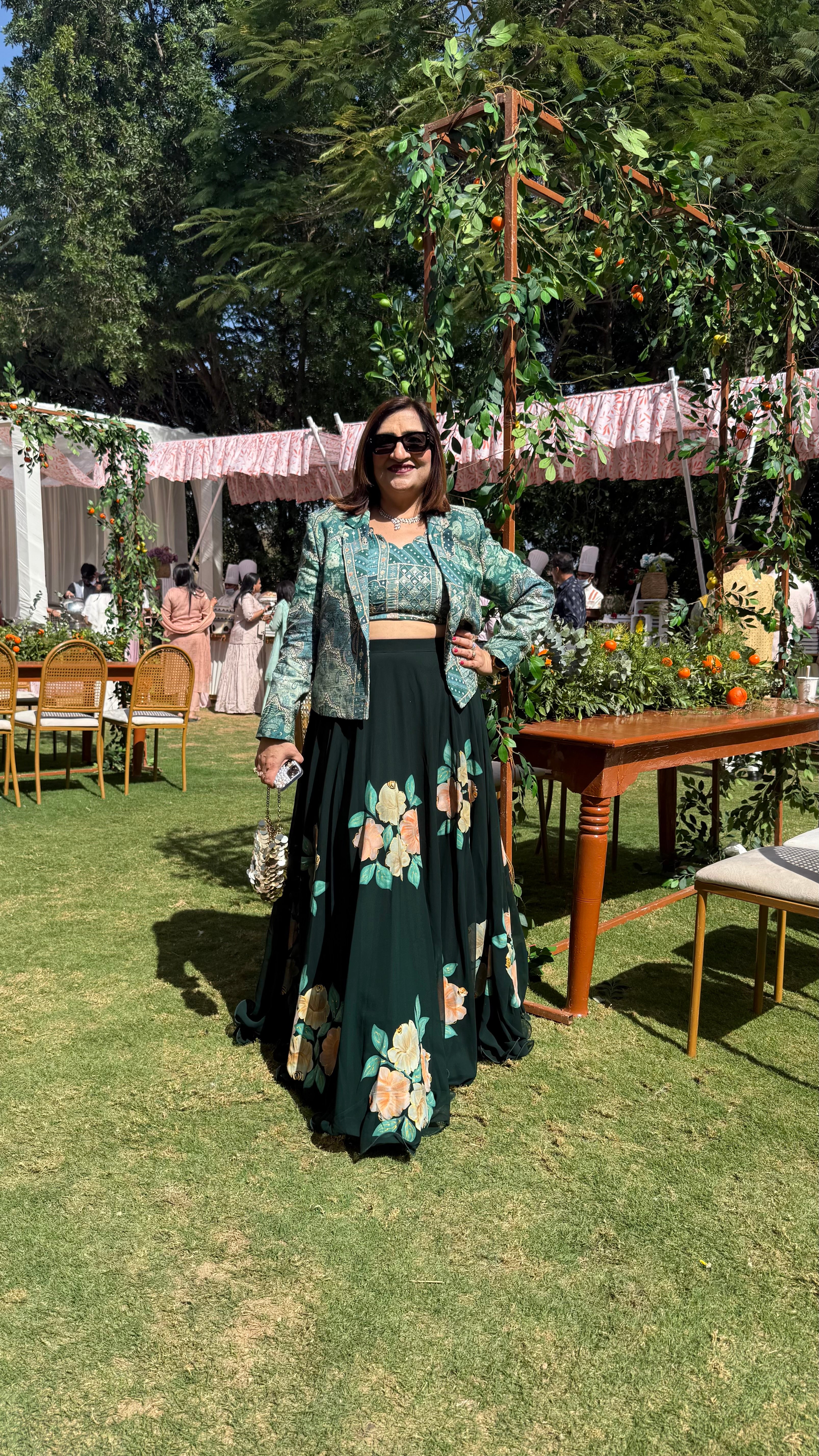 Forest Green Hand Painted Jacket Lehenga