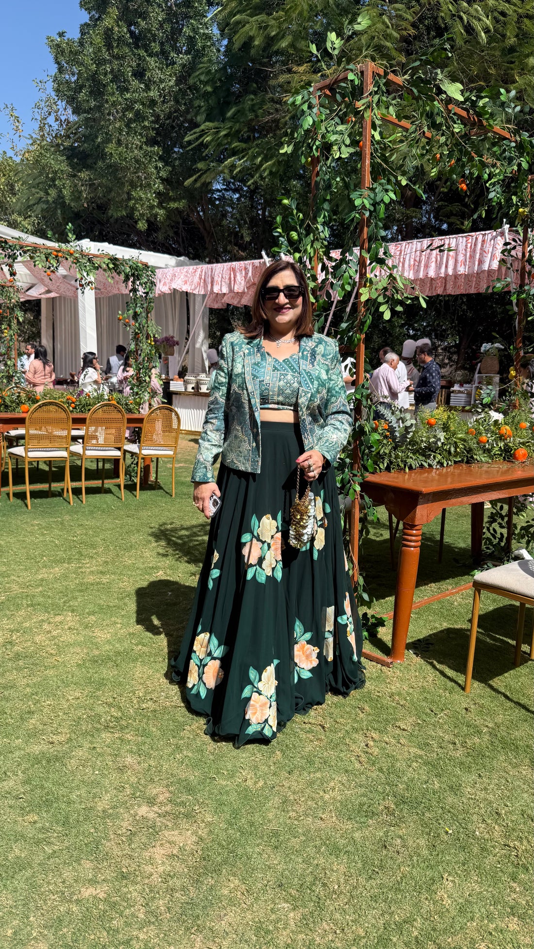 Forest Green Hand Painted Jacket Lehenga