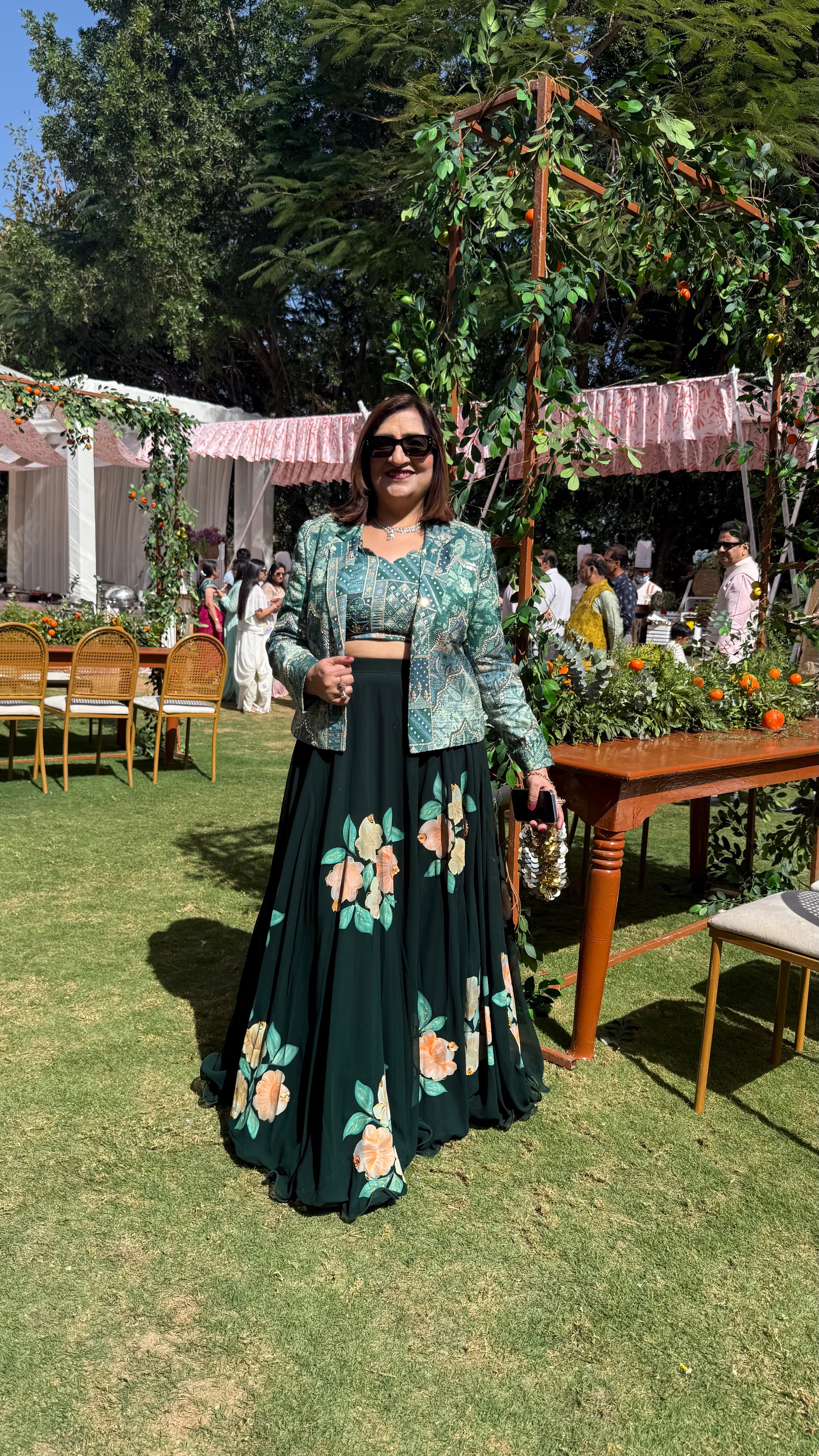 Forest Green Hand Painted Jacket Lehenga