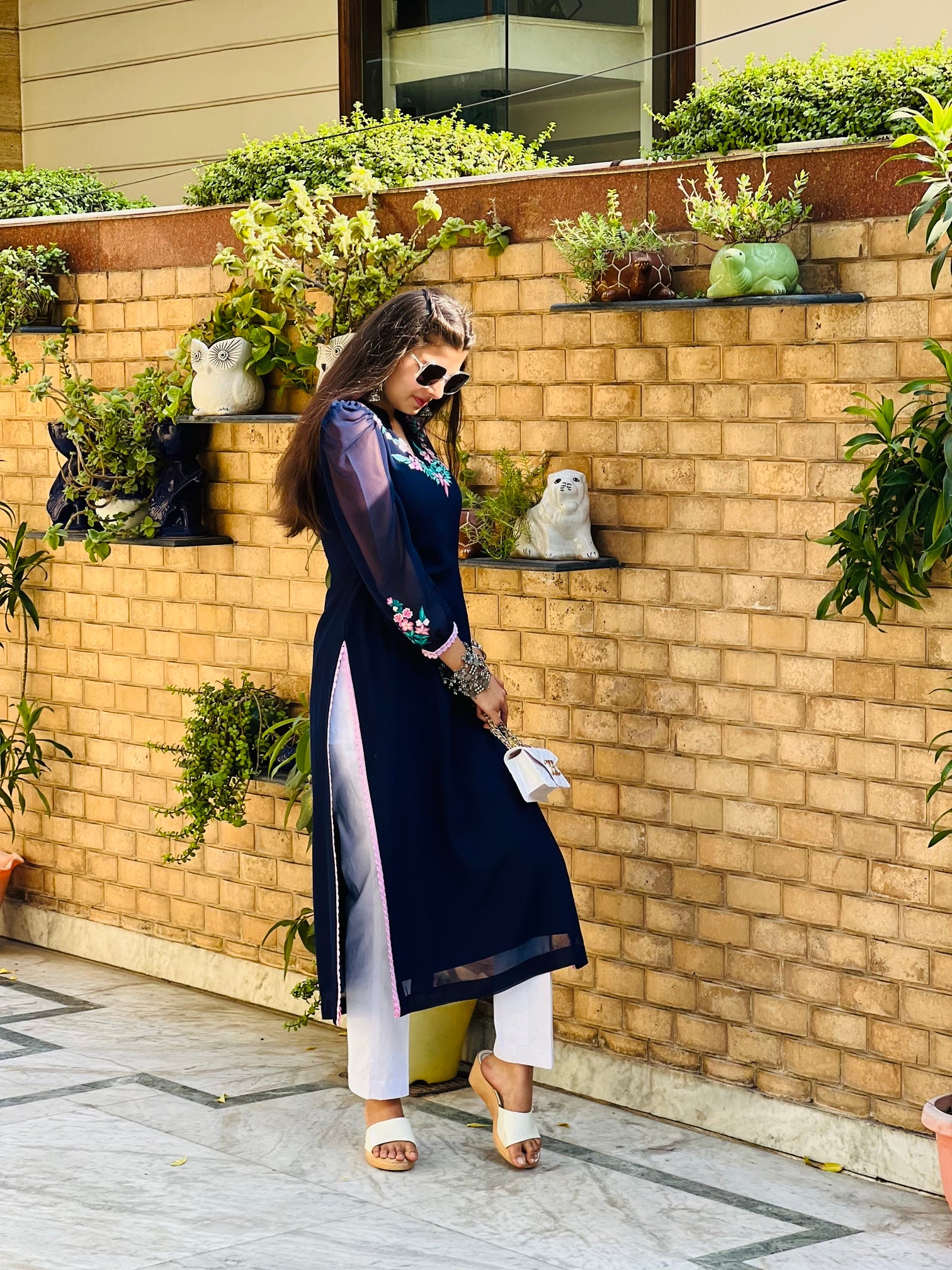 Blue Embroidered Office kurti 