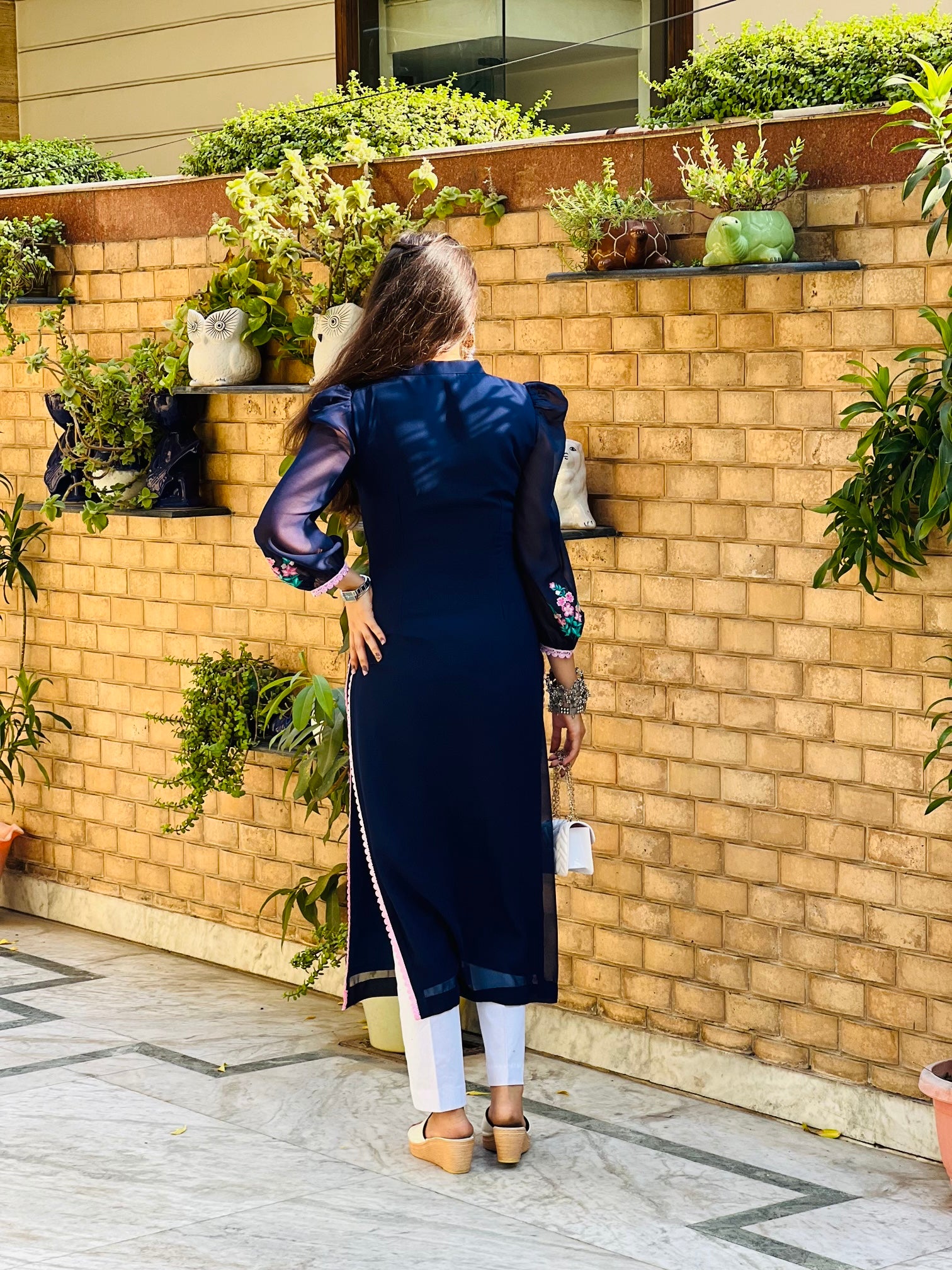 Blue Embroidered Office kurti 